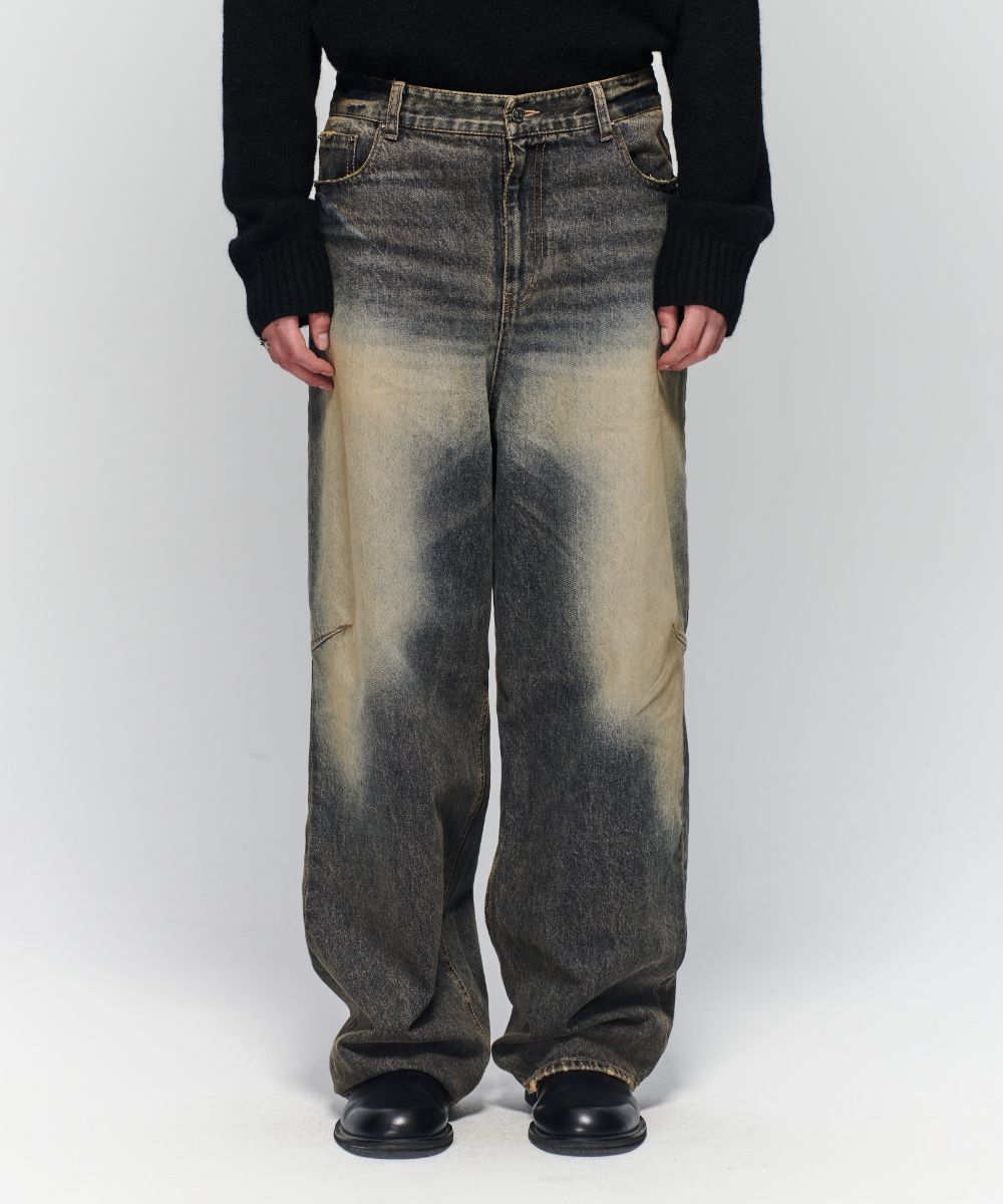 MUSINSA | MAISON MINED DART BRUSH WIDE DENIM PANTS SAND BLUE