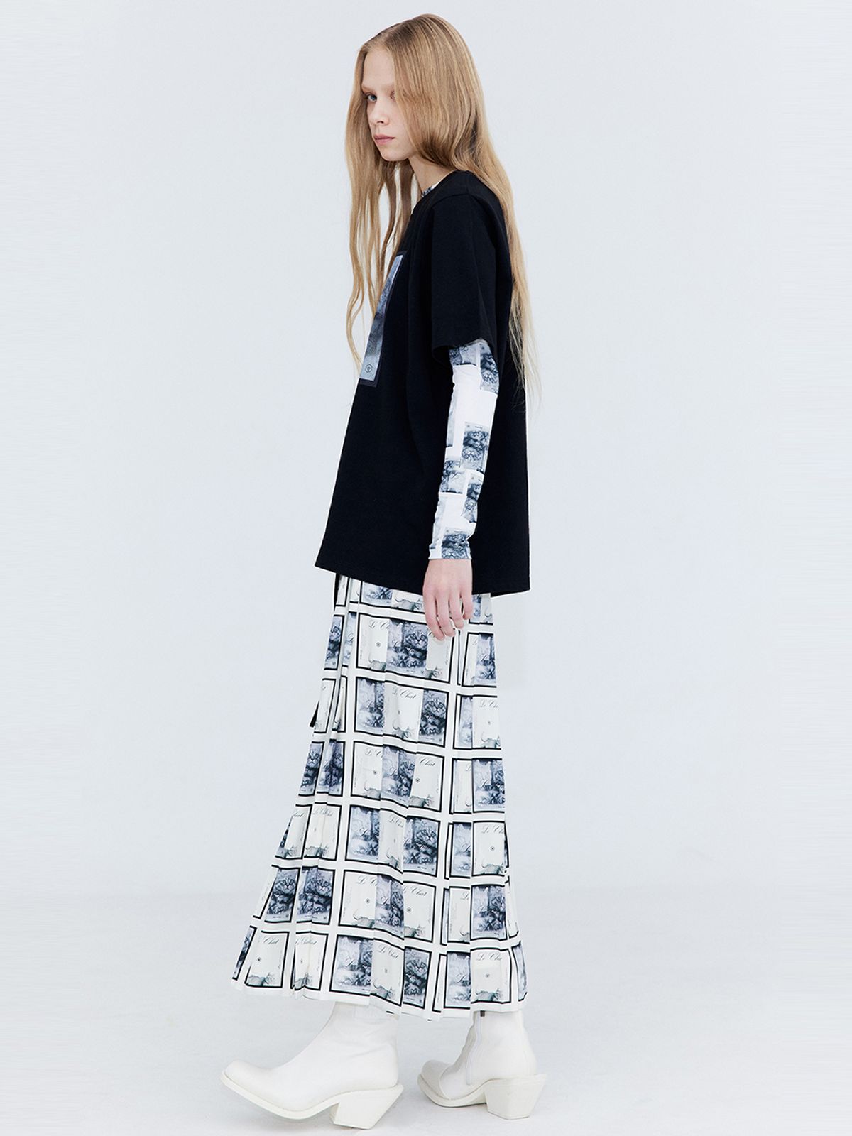 분더캄머(WNDERKAMMER) Pleated wrap skirt_print(플리츠 랩 스커트_프린트)