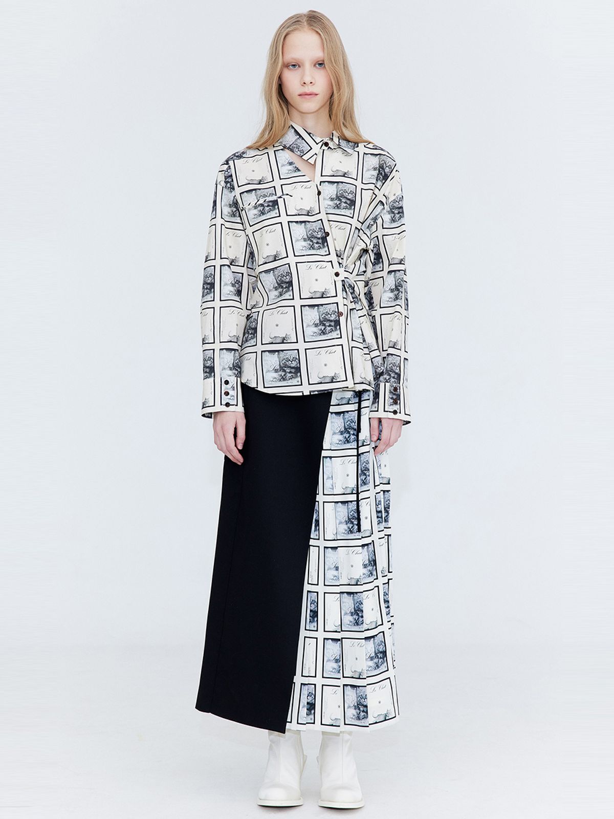분더캄머(WNDERKAMMER) Pleated wrap skirt_print(플리츠 랩 스커트_프린트)