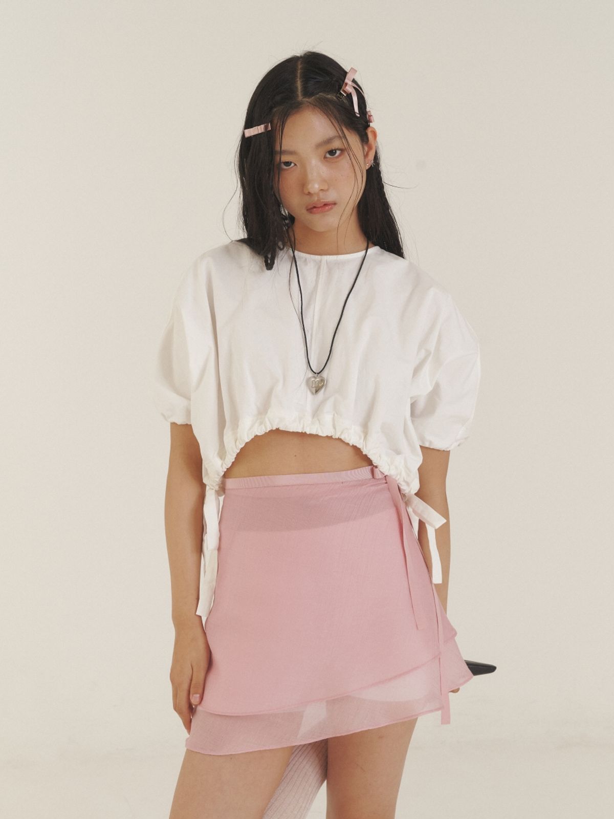 러브미몬스터(LOVE ME MONSTER) Love Ribbon Sheer Layered Wrap Skirt_PK