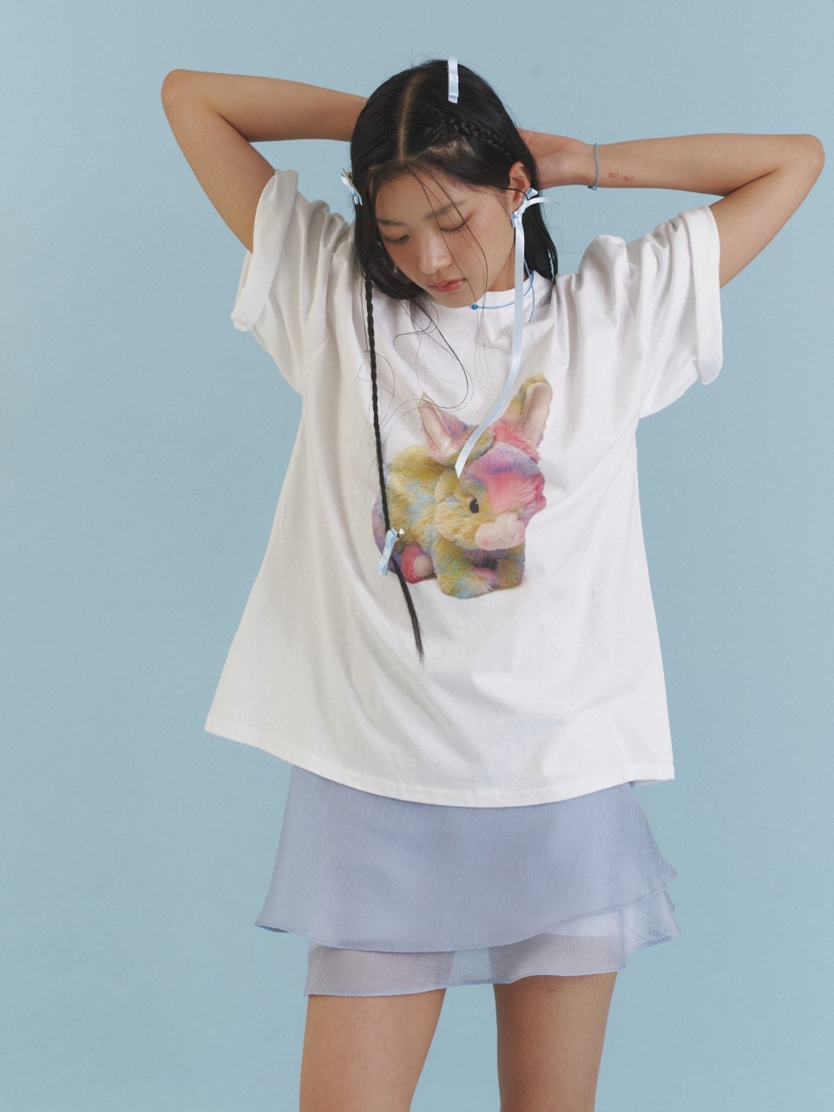 러브미몬스터(LOVE ME MONSTER) Love Ribbon Sheer Layered Wrap Skirt_BU