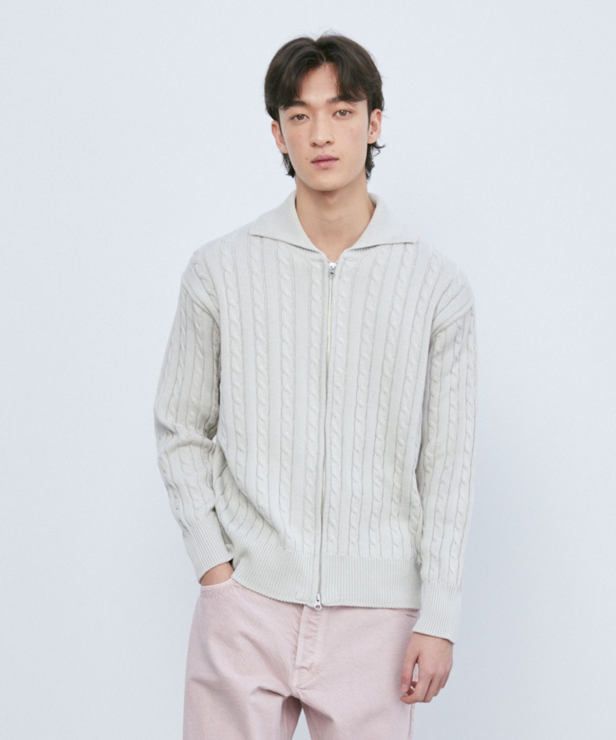 니티드(KNITTED) 케이블 투웨이 집업 가디건 SWISS