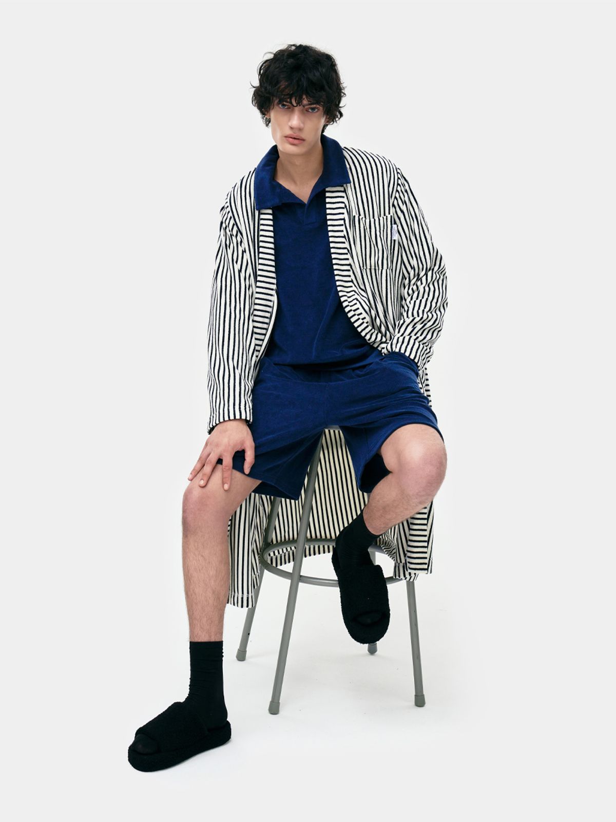 씨피티에스(CPTS) 라이트 타월링 스트라이프 로브_네이비