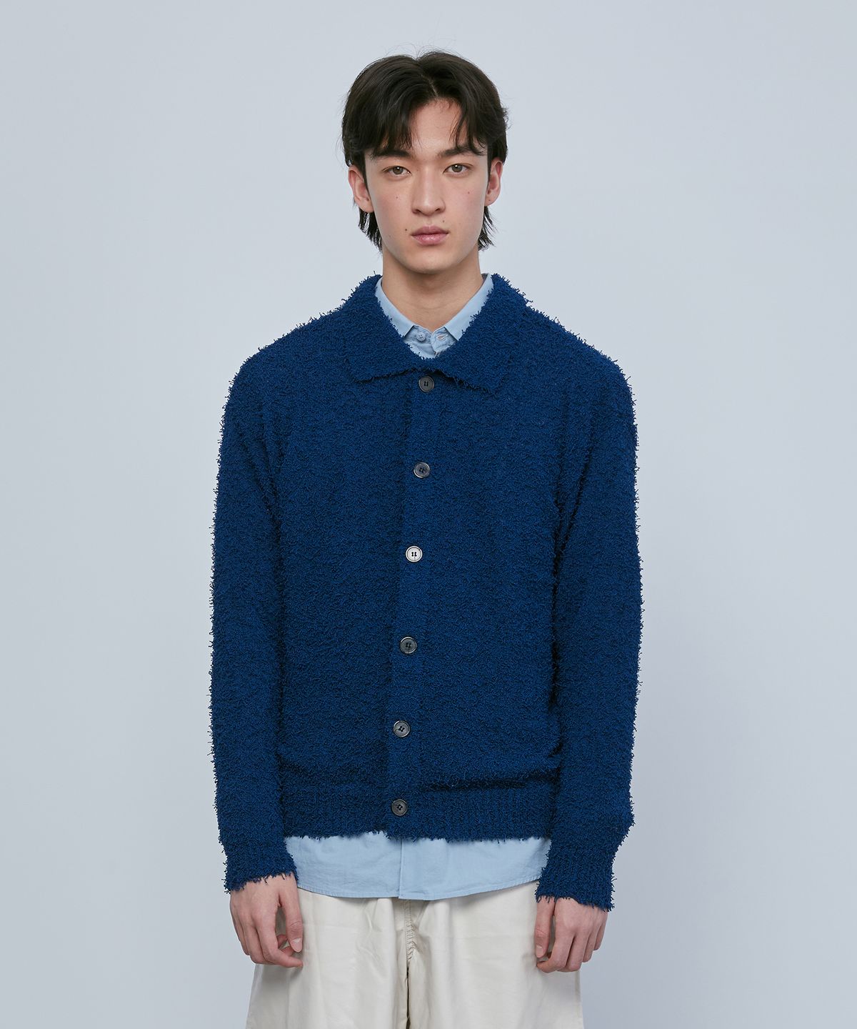 니티드(KNITTED) 테일 카라 가디건 DAWN BLUE