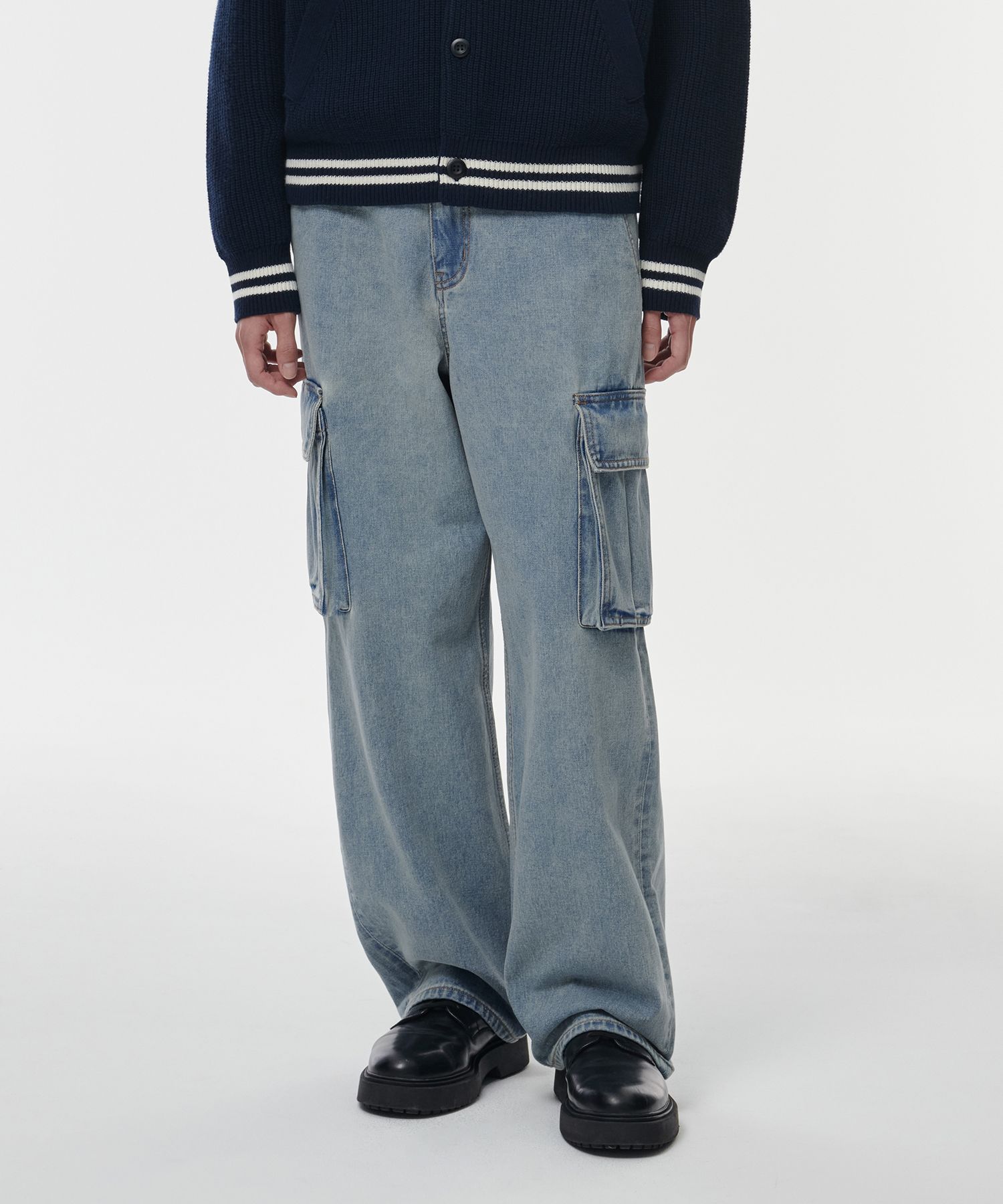 ★MUSINSA STANDARD★ Wide Cargo Denim Pants Sky Blue MMCNP20 MUSINSA | MUSINSA STANDARD Wide cargo denim pants [sky blue]