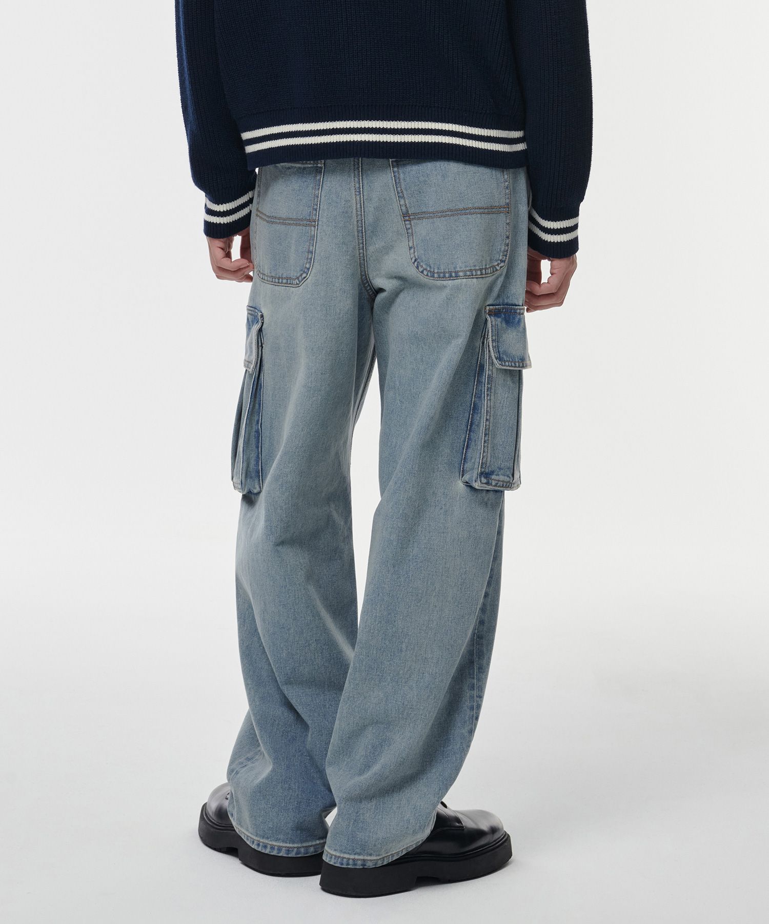 ★MUSINSA STANDARD★ Wide Cargo Denim Pants Sky Blue MMCNP20 MUSINSA | MUSINSA STANDARD Wide cargo denim pants [sky blue]