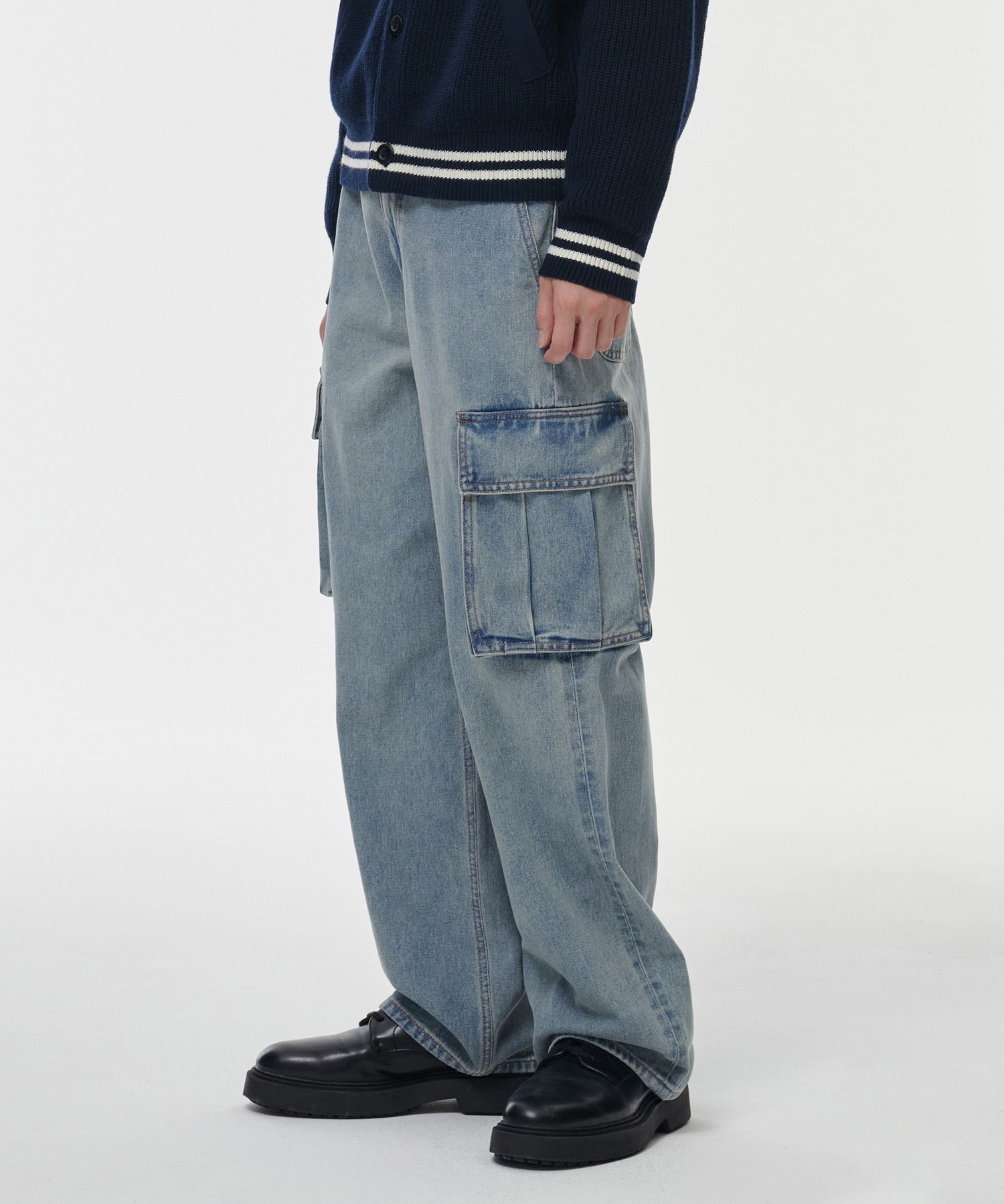 ★MUSINSA STANDARD★ Wide Cargo Denim Pants Sky Blue MMCNP20 MUSINSA | MUSINSA STANDARD Wide cargo denim pants [sky blue]