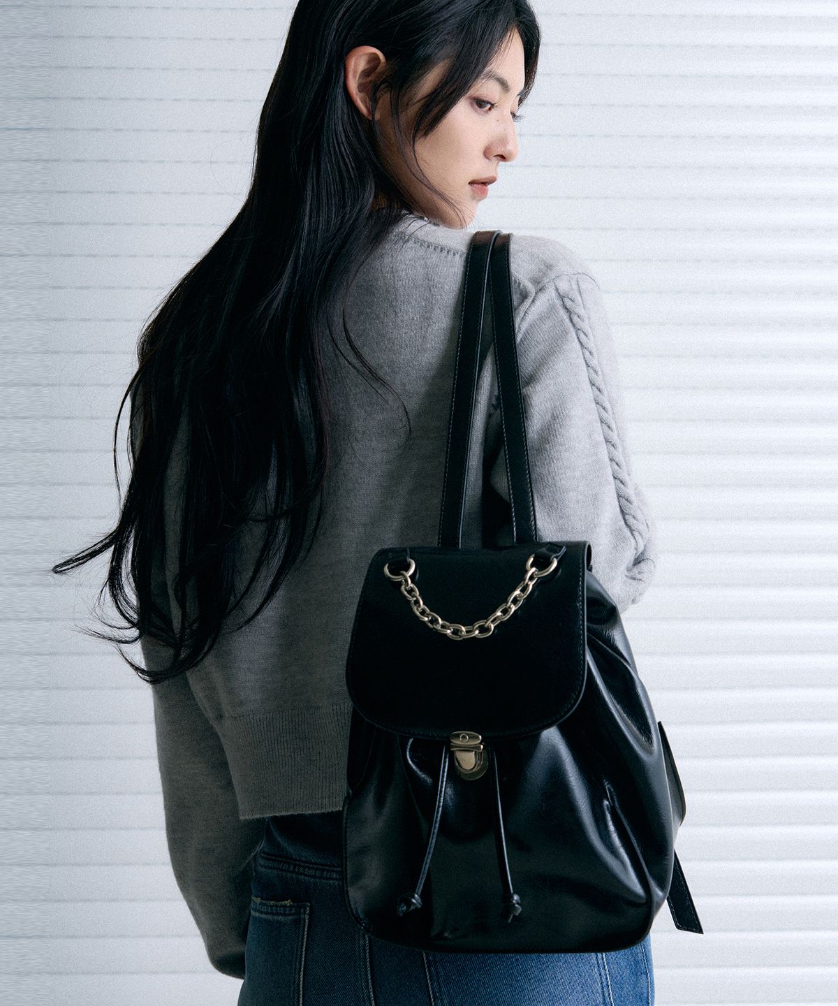 레더리(LEATHERY) 아더 클래식 체인 백팩 [BLACK]