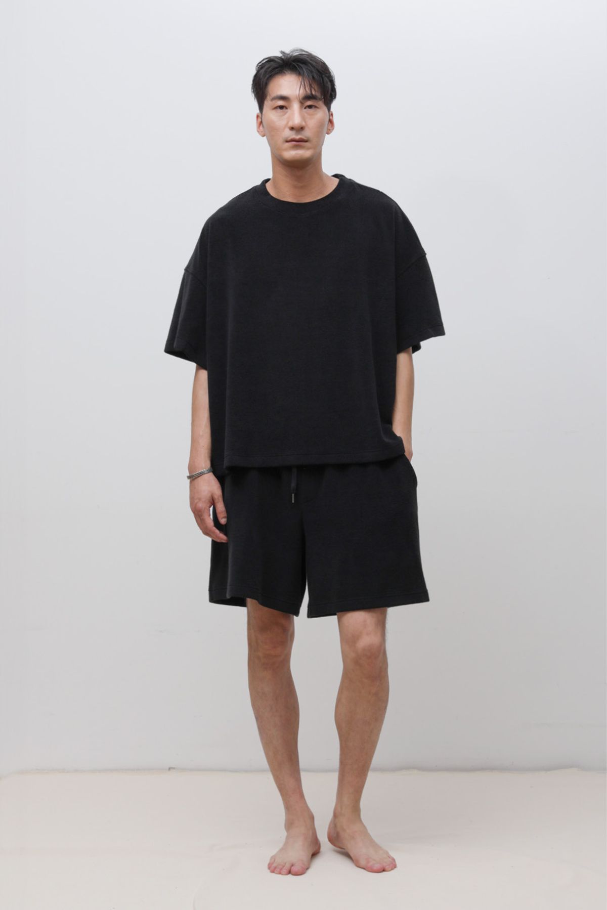 로우 투 로우(RAW TO RAW) MRT028B 코튼 테리 박시 몽크 티 SUEDE BLACK