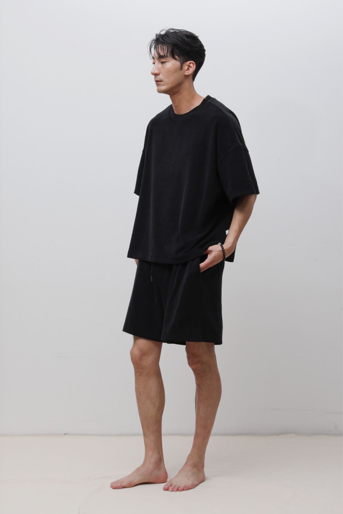 로우 투 로우(RAW TO RAW) MRT028B 코튼 테리 박시 몽크 티 SUEDE BLACK