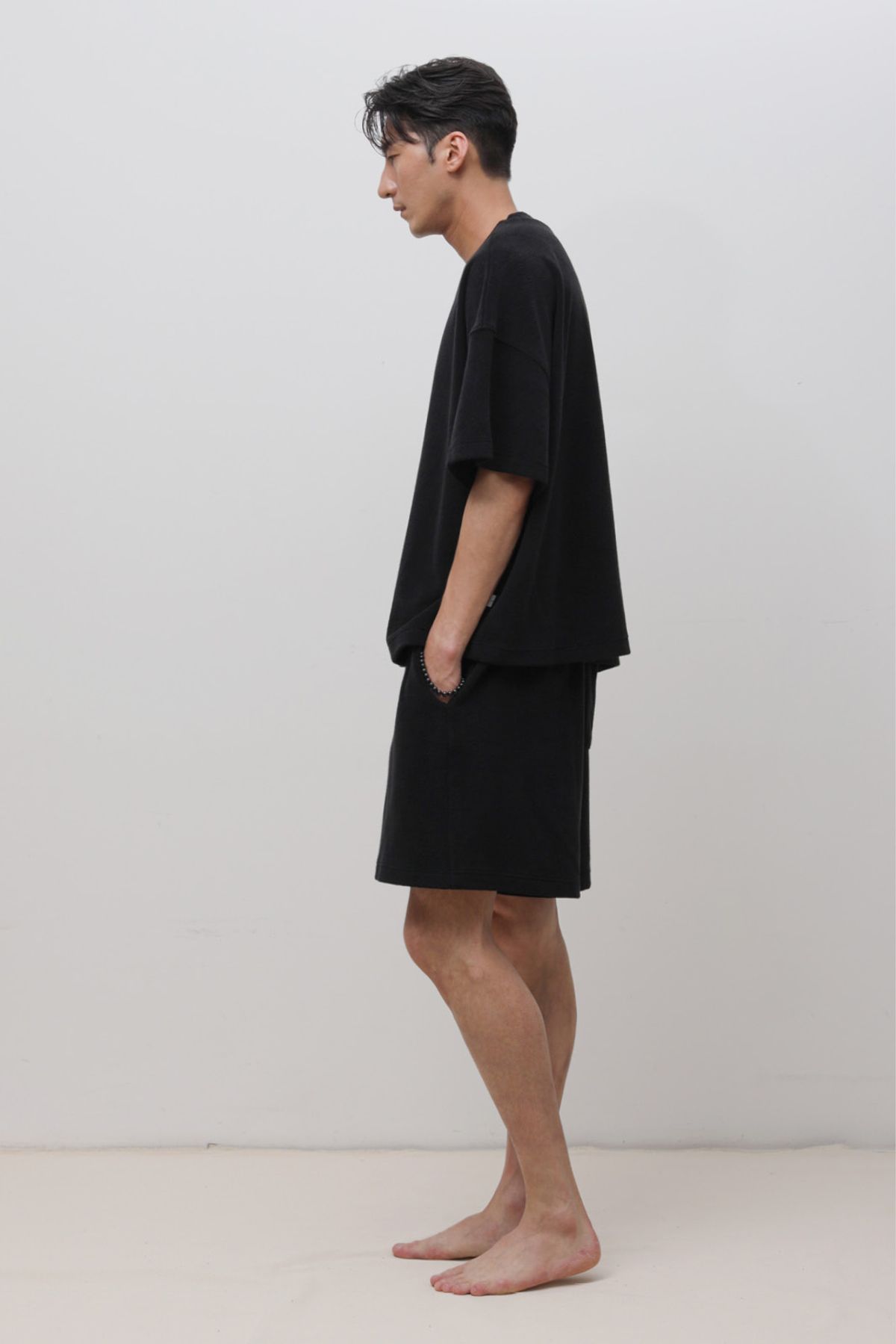로우 투 로우(RAW TO RAW) MRT028B 코튼 테리 박시 몽크 티 SUEDE BLACK