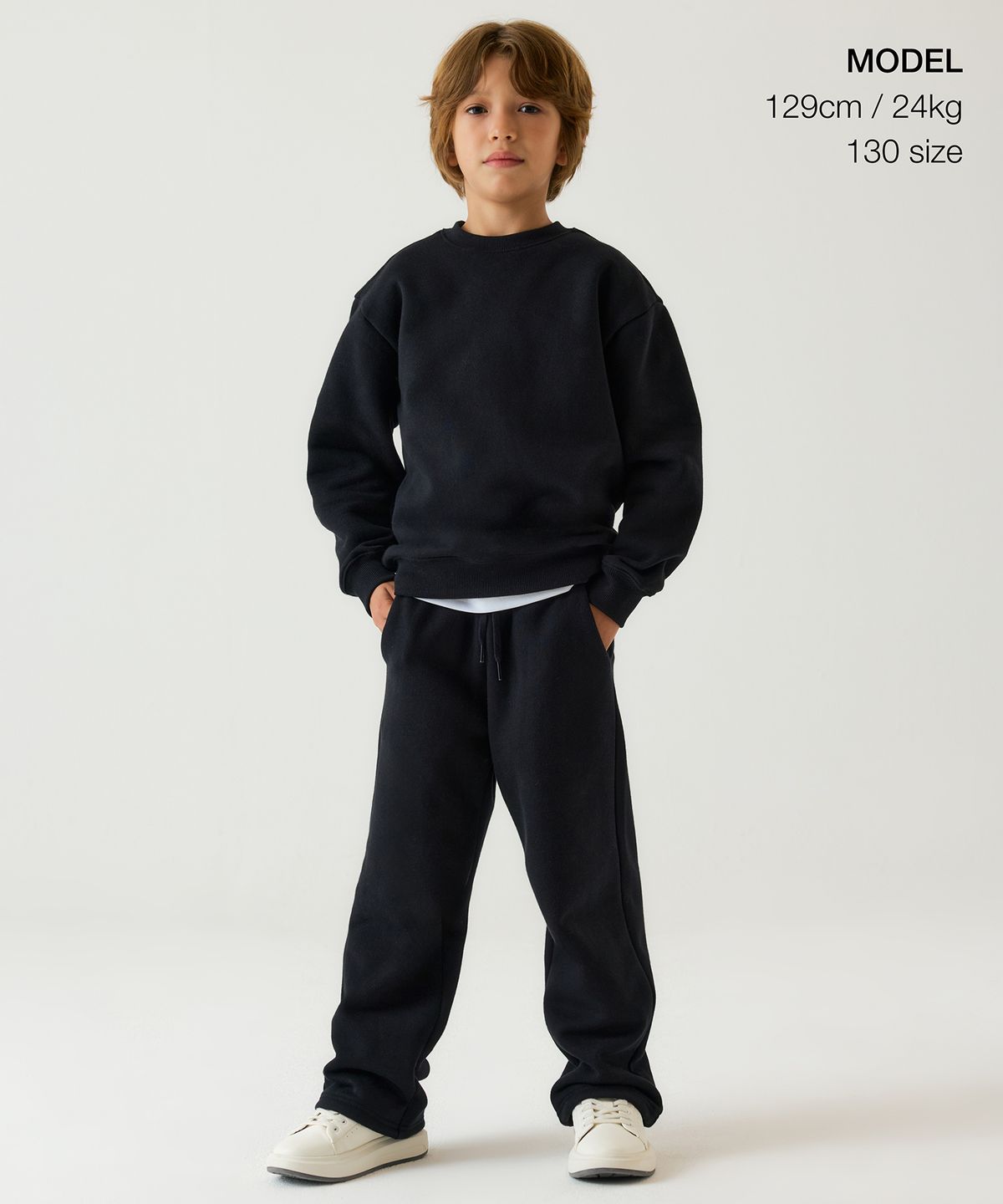 무신사 스탠다드 키즈(MUSINSA STANDARD KIDS) 기모 라운지 스웨트 팬츠 [블랙]