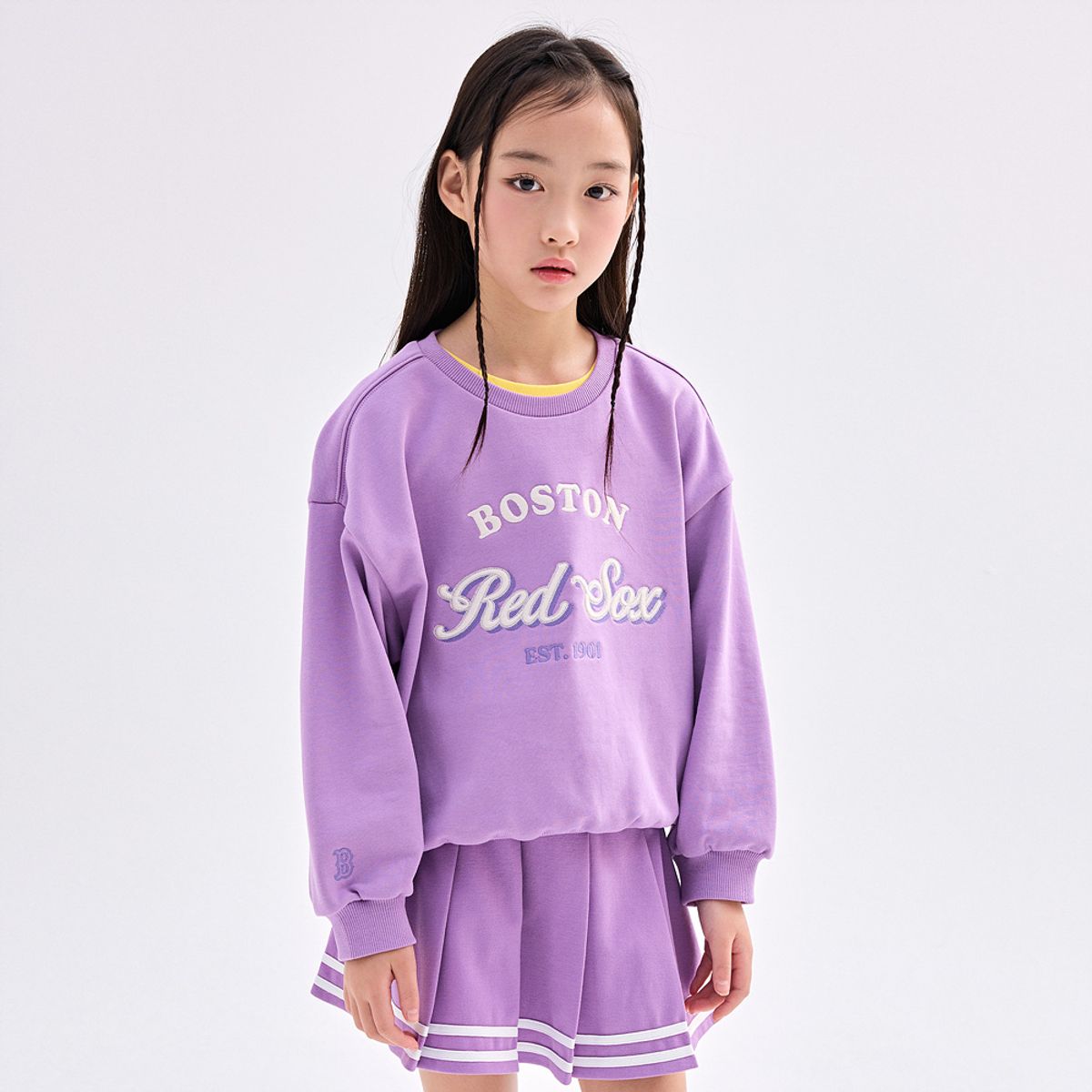 엠엘비 키즈(MLB KIDS) 바시티 여아 크롭 맨투맨 BOS (Lavender)