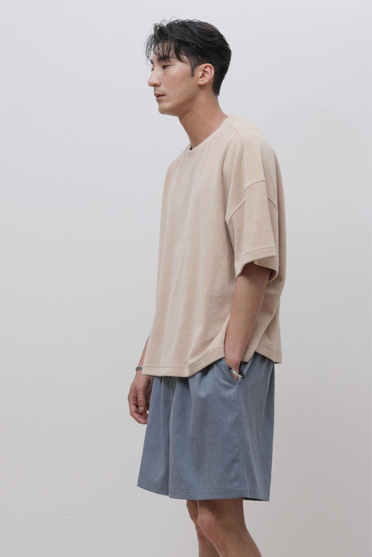 로우 투 로우(RAW TO RAW) MRP301B 린넨 밴딩 메디테이션 숏 팬츠 ASH INDIGO