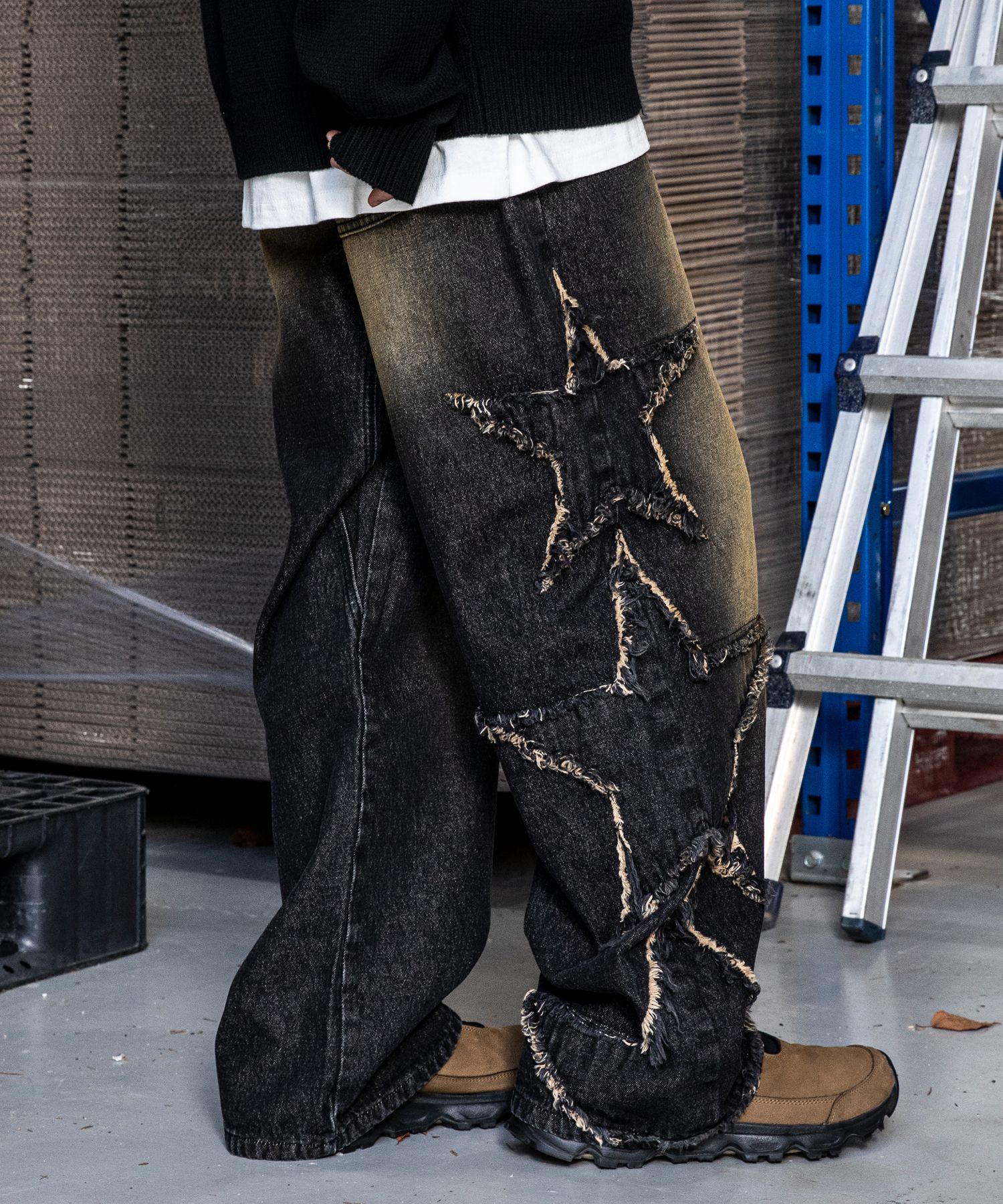 MUSINSA | XTONZ XP178 Star Damage Vintage Wash Denim Pants