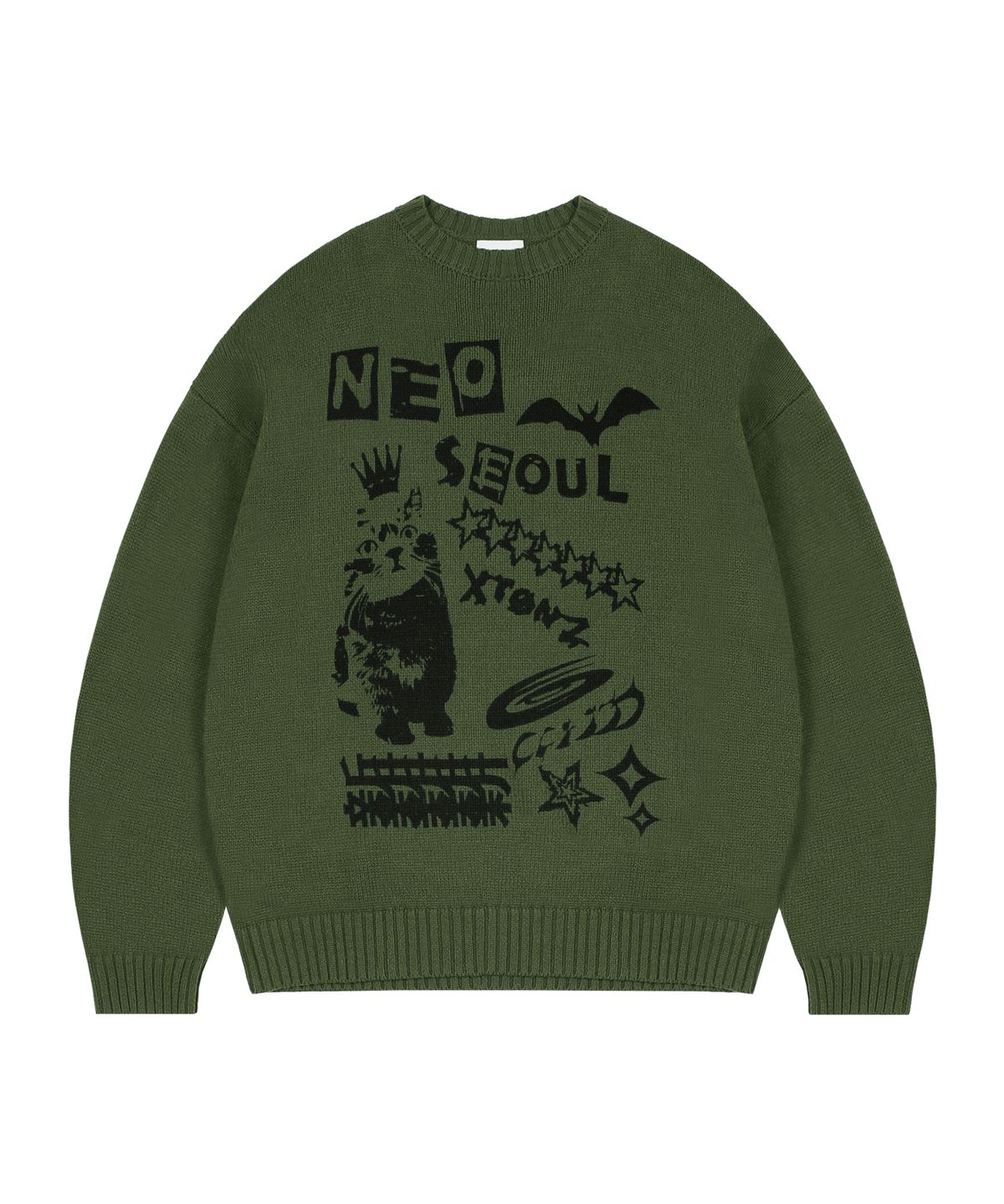 엑스톤즈(XTONZ) XF002 캣 월드 풀오버 니트 (KHAKI)