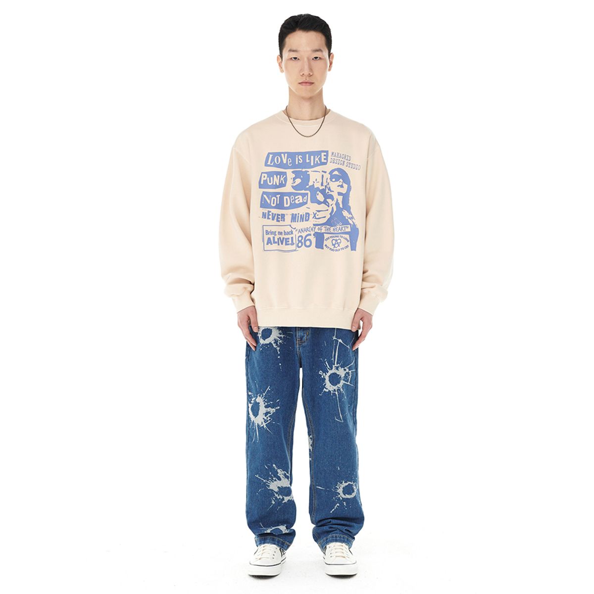 마하그리드(MAHAGRID) LOVE PUNK PIGMENT SWEATSHIRT BEIGE(MG2DFMM442A)