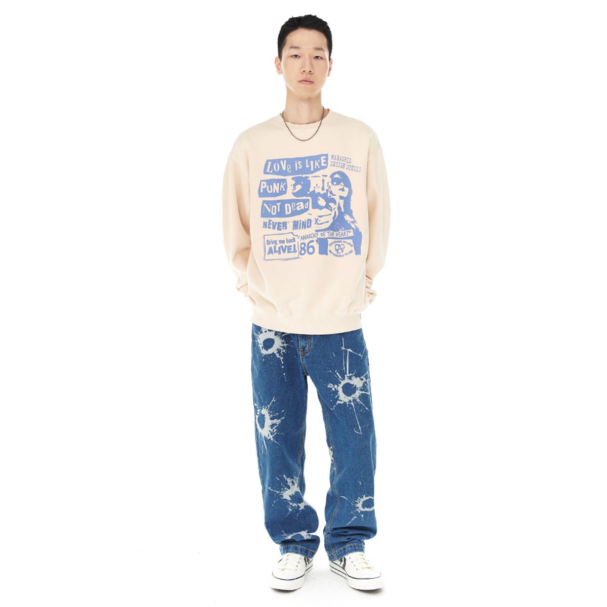 마하그리드(MAHAGRID) LOVE PUNK PIGMENT SWEATSHIRT BEIGE(MG2DFMM442A)