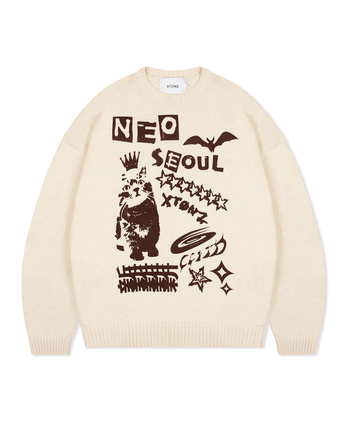 엑스톤즈(XTONZ) XF002 캣 월드 풀오버 니트 (CREAM)