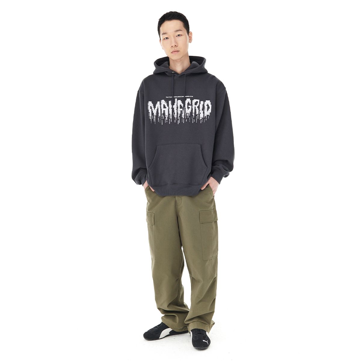 마하그리드(MAHAGRID) DISTORTION HOODIE CHARCOAL(MG2DFMM427A)