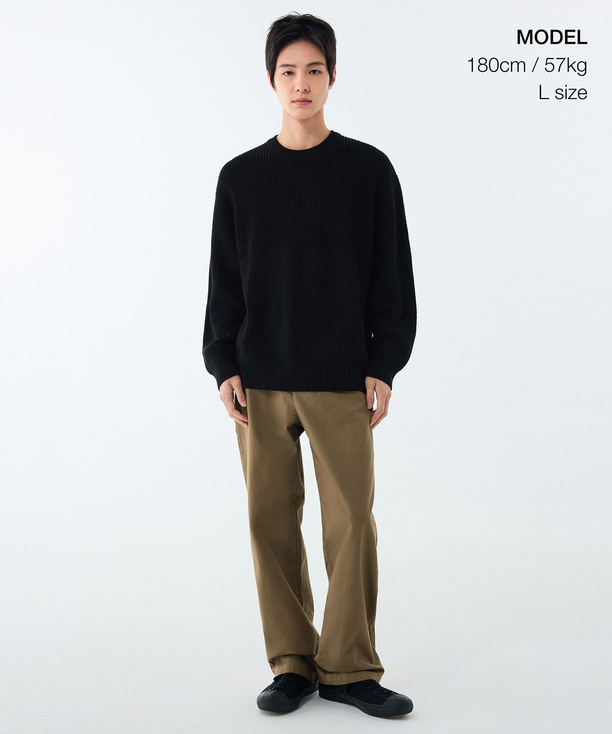 무신사 스탠다드(MUSINSA STANDARD) 코튼 리브드 크루 넥 니트 [블랙]
