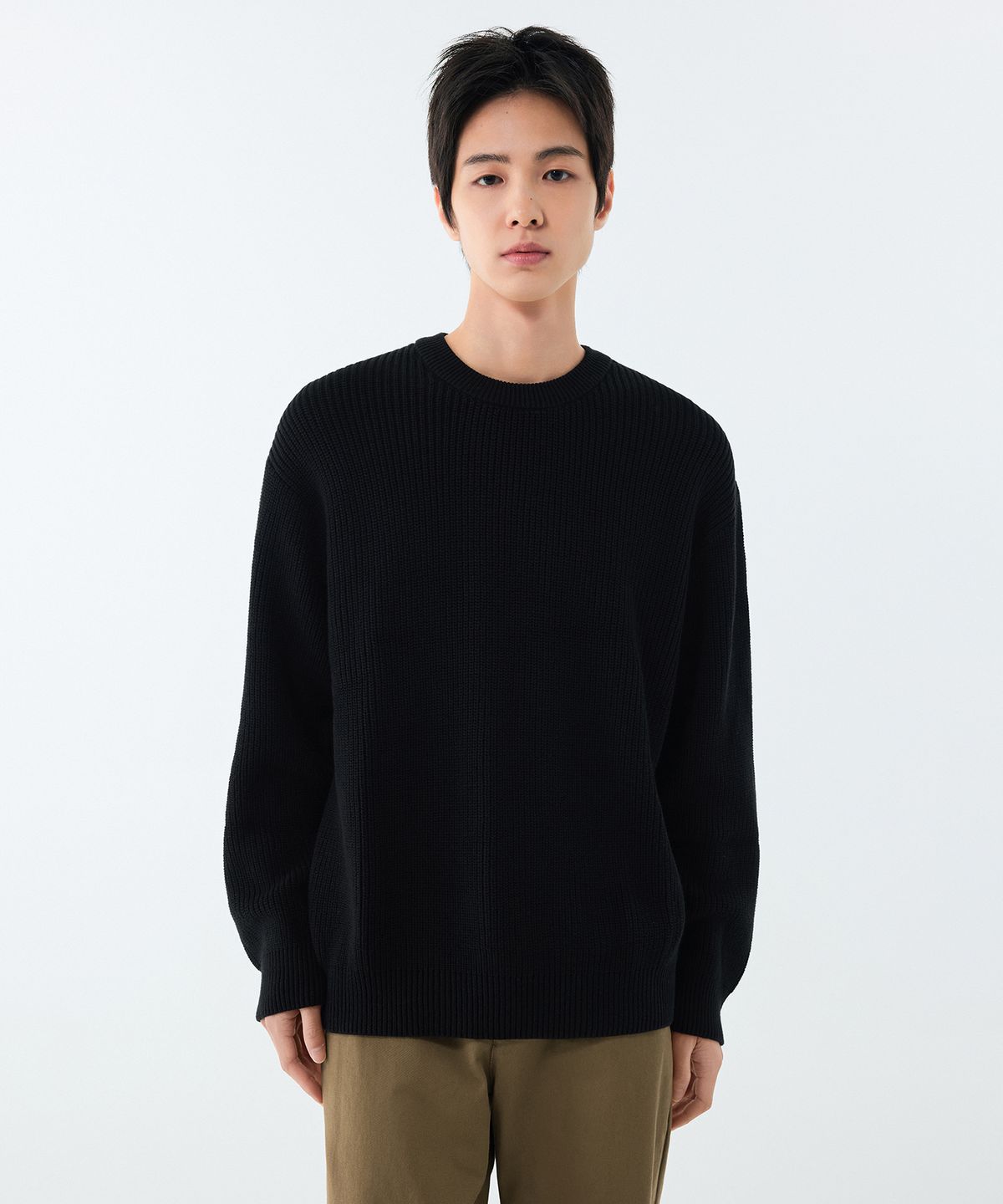 무신사 스탠다드(MUSINSA STANDARD) 코튼 리브드 크루 넥 니트 [블랙]