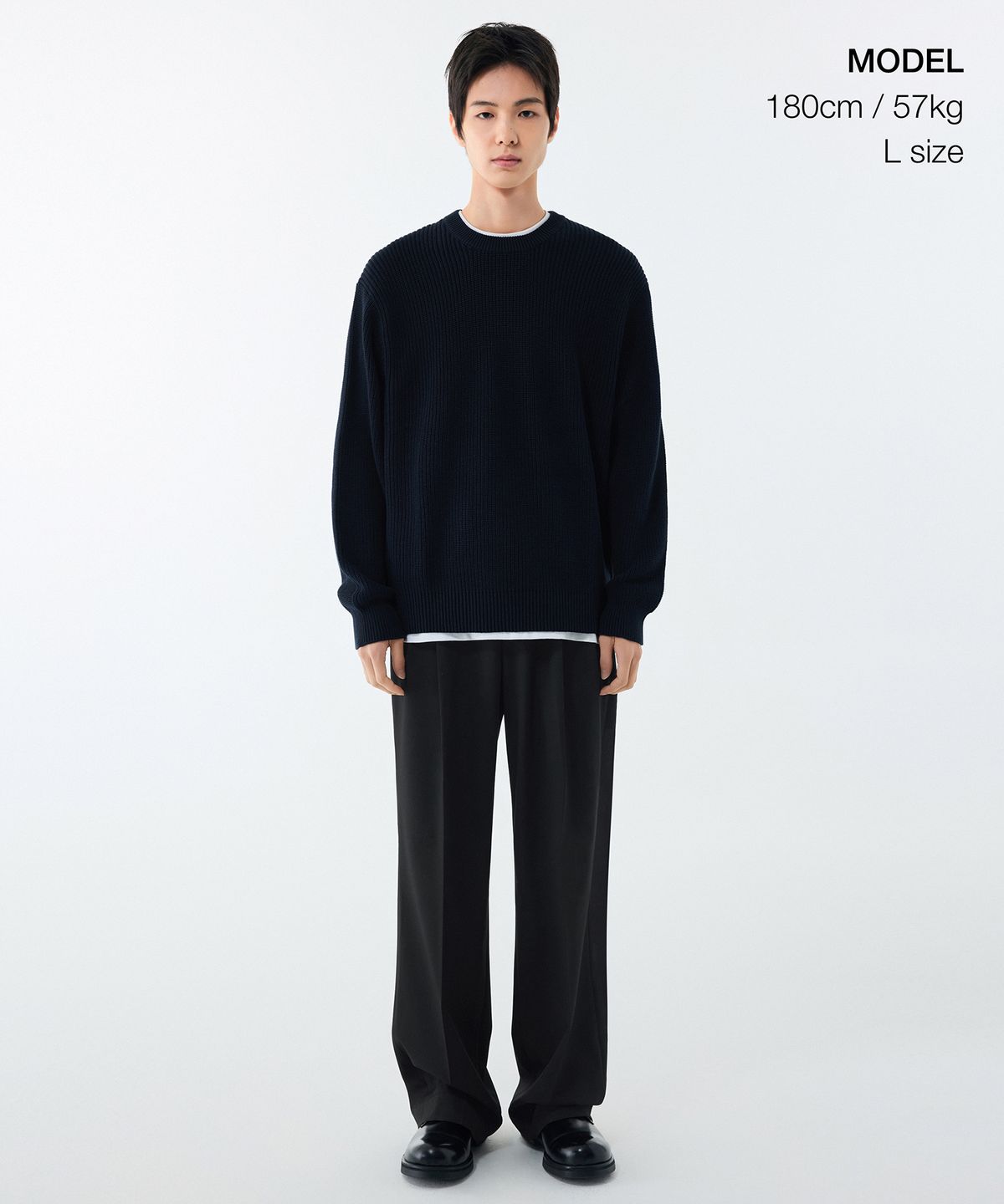 무신사 스탠다드(MUSINSA STANDARD) 코튼 리브드 크루 넥 니트 [네이비]