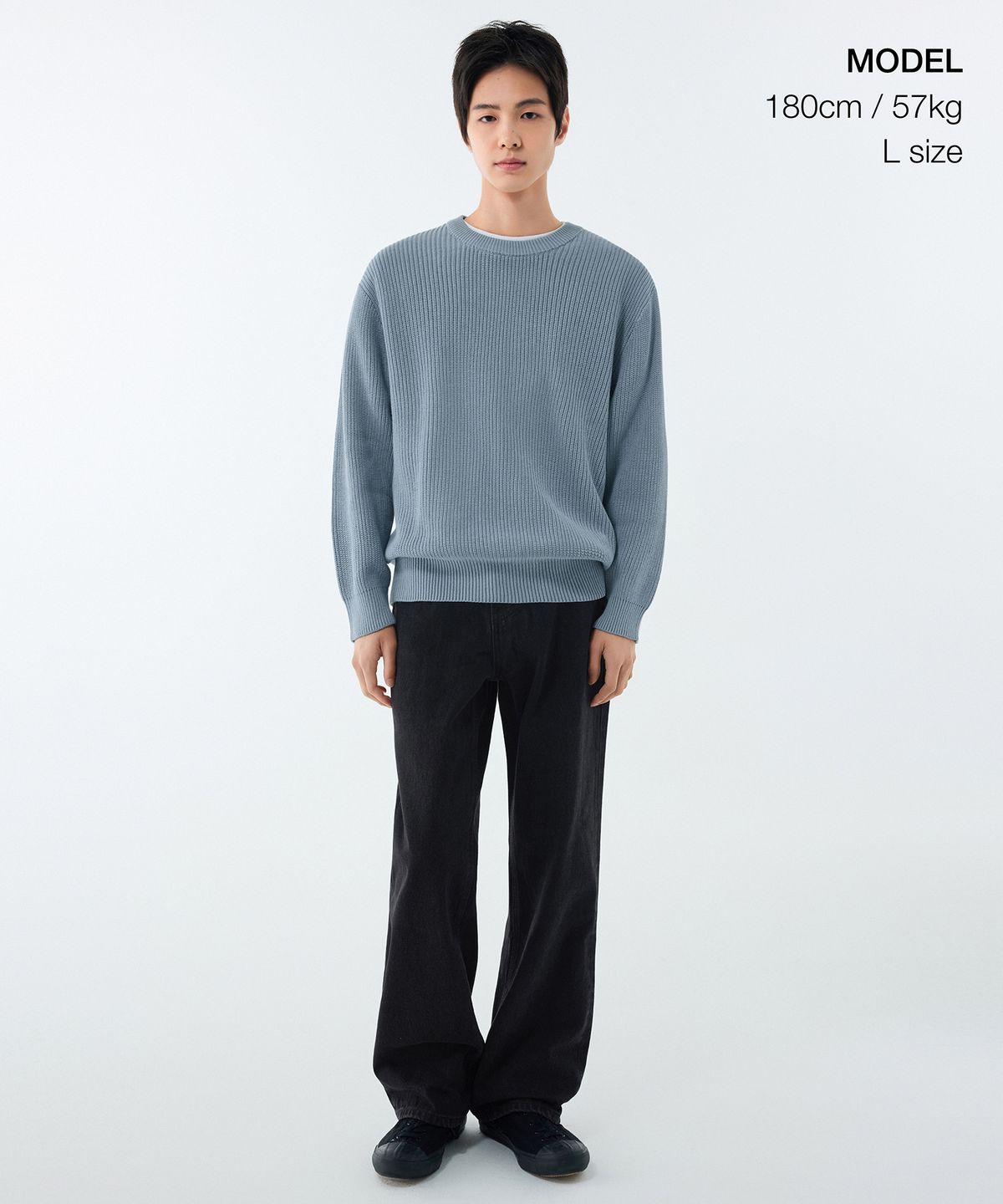 무신사 스탠다드(MUSINSA STANDARD) 코튼 리브드 크루 넥 니트 [스카이 블루]