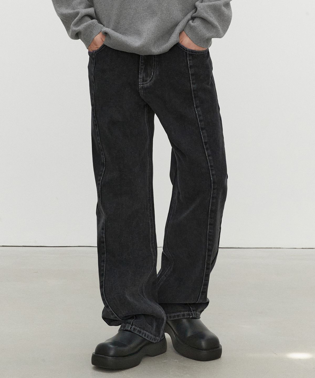 데케트(DECET) Center Incision Wide Jeans DCPT028Black