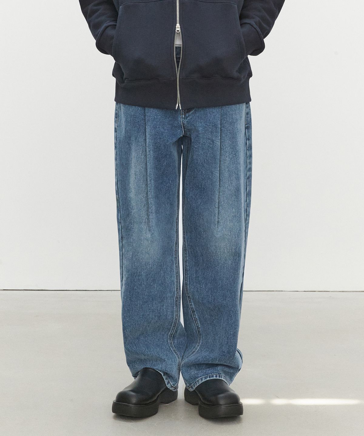 데케트(DECET) Deep Pleats Wide Jeans DCPT030Blue