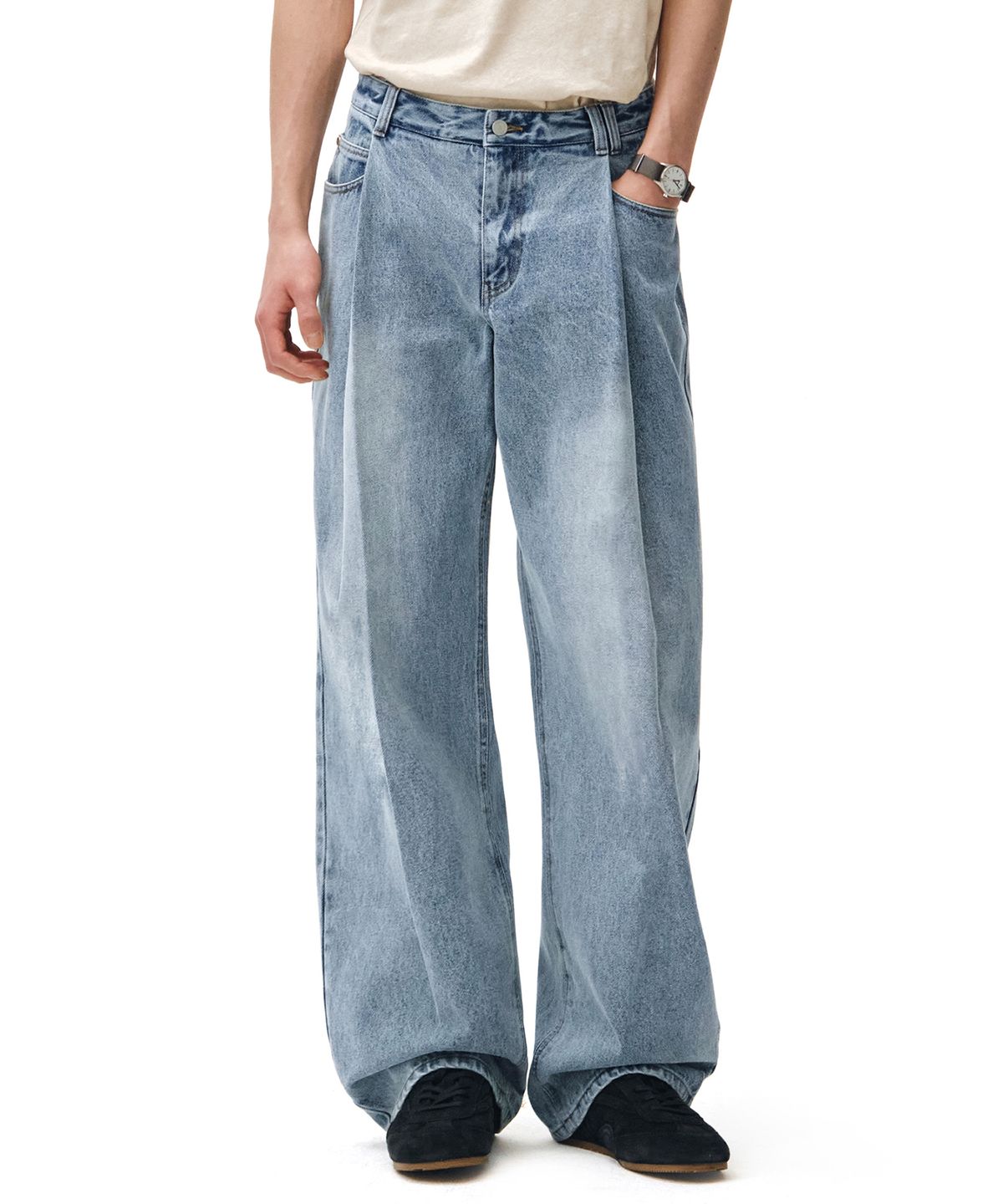데케트(DECET) Deep Pleats Wide Jeans DCPT030LightBlue