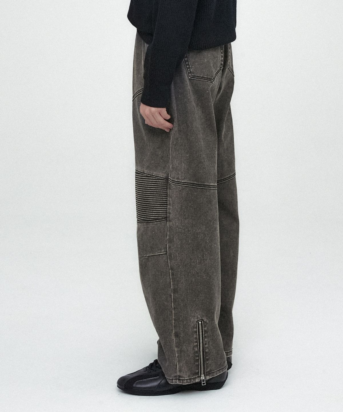 미나브(MINAV) 와이드 코팅 바이커 데님팬츠 [모카]