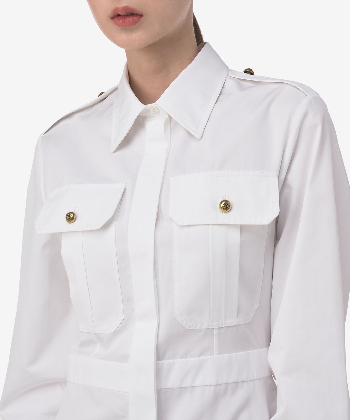 알렉산더 맥퀸(ALEXANDER McQUEEN) 체스트 포켓 셔츠 드레스 - 화이트 / 754611QAABC9000