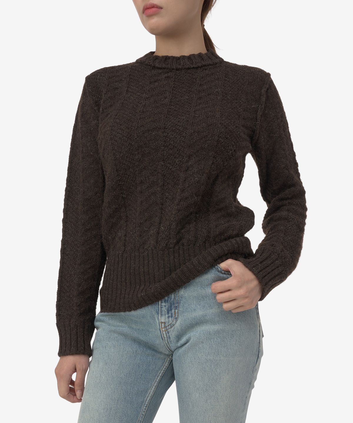 보테가베네타(BOTTEGA VENETA) 셰트랜드 쉐브론 니트 - 다크 체스트넛 / 757825V39D02164