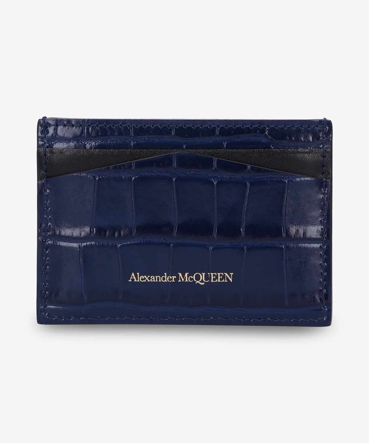 알렉산더 맥퀸(ALEXANDER McQUEEN) 골드 메탈 스컬 카드 홀더 - 블루 / 6320381JMHG4050