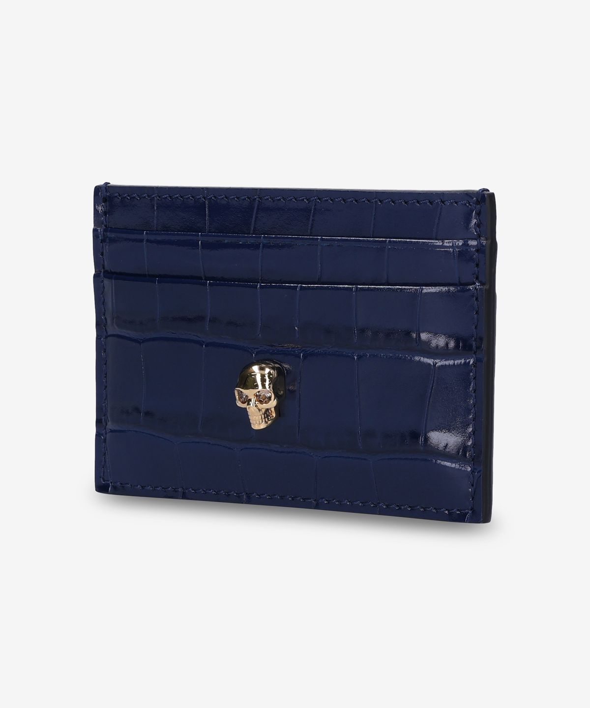 알렉산더 맥퀸(ALEXANDER McQUEEN) 골드 메탈 스컬 카드 홀더 - 블루 / 6320381JMHG4050