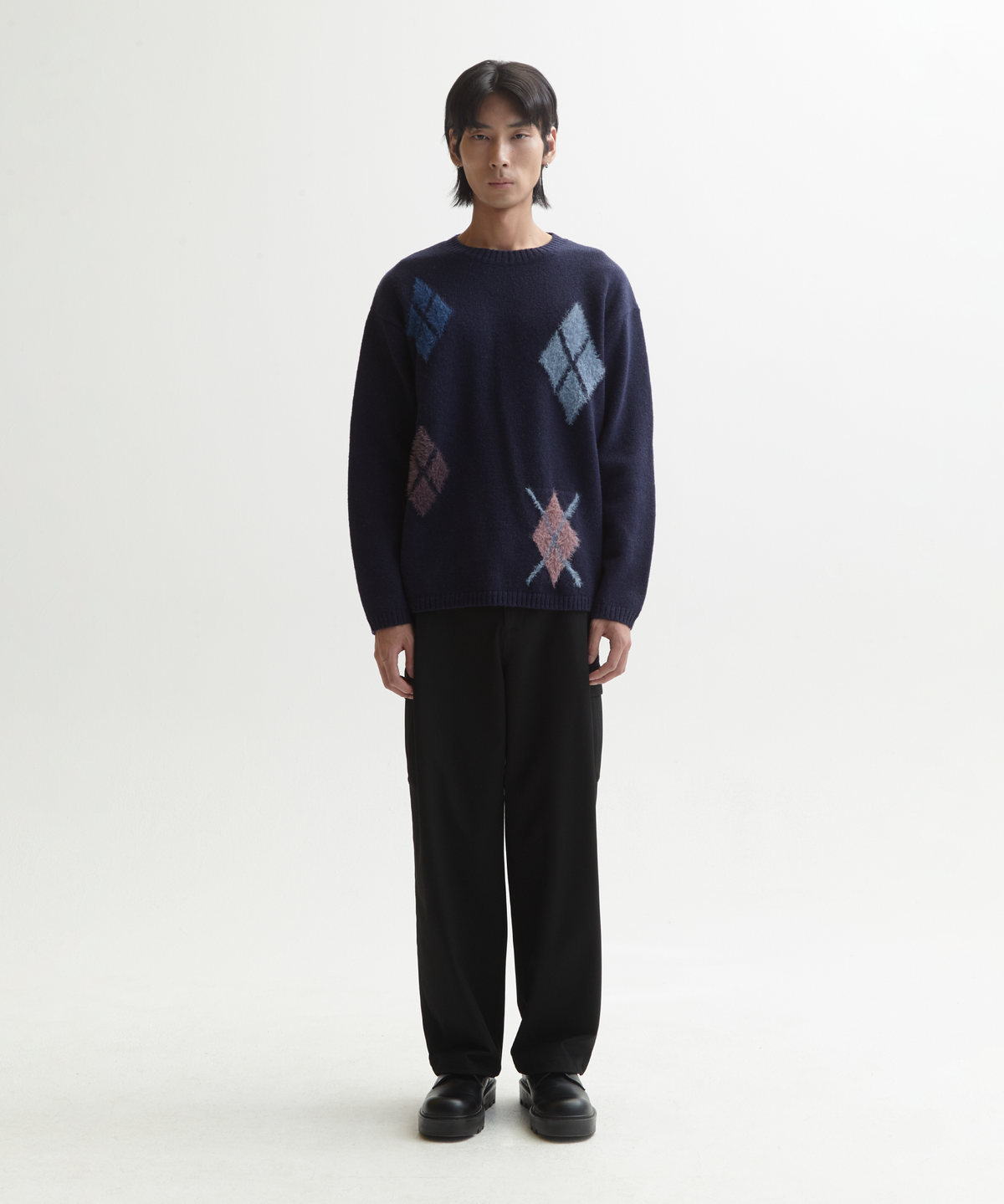 넌블랭크(NONBLANK) 아가일 패턴 니트_ FISHERMAN NAVY