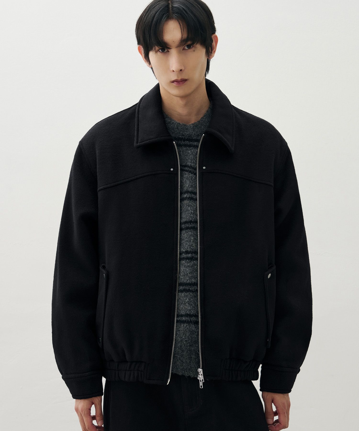 DRAW FIT Wool Blouson Jacket 黒 MUSINSA | DRAW FIT Wool collar zip-up blouson jacket [BLACK]