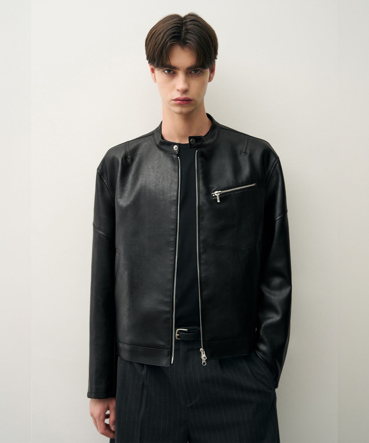 드로우핏(DRAW FIT) 바이커 싱글 레더 자켓 [BLACK]