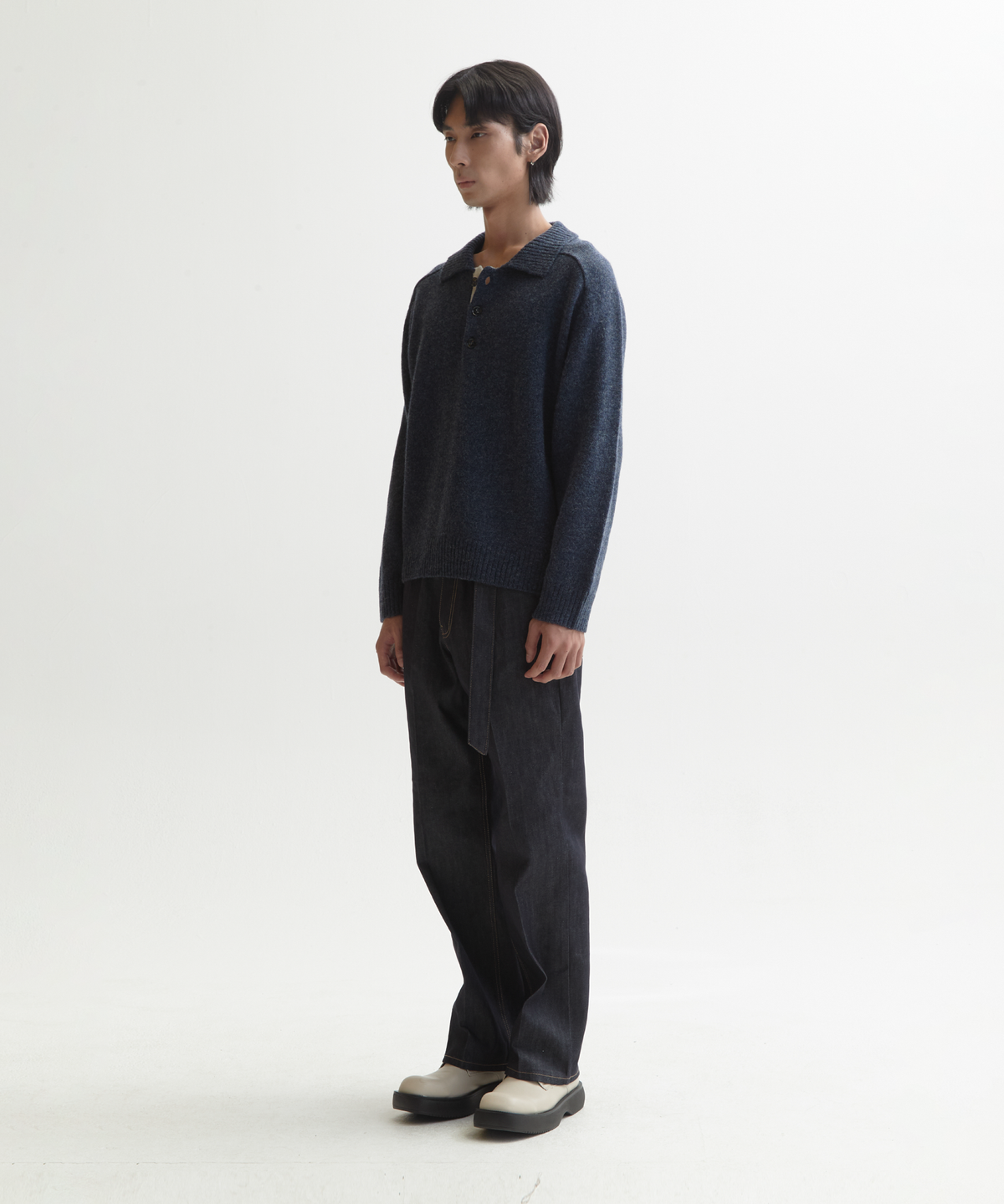 넌블랭크(NONBLANK) 울 칼라 니트_CAPTAIN NAVY