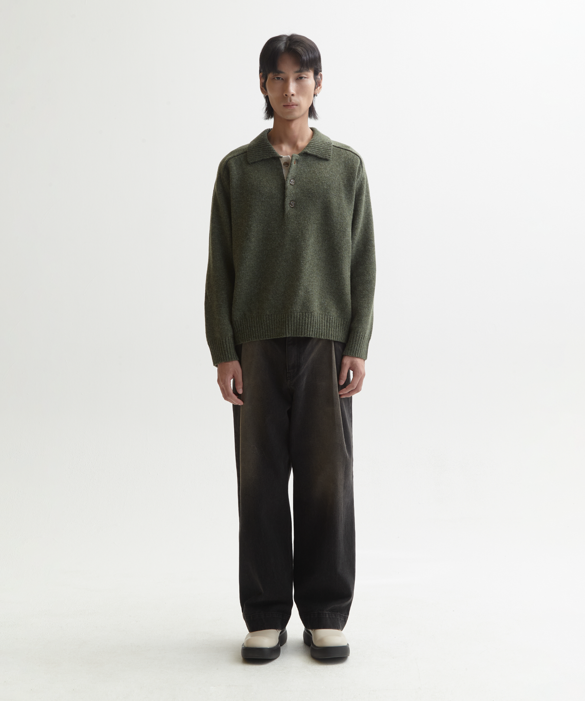 넌블랭크(NONBLANK) 울 칼라 니트_ARBORIST GREEN
