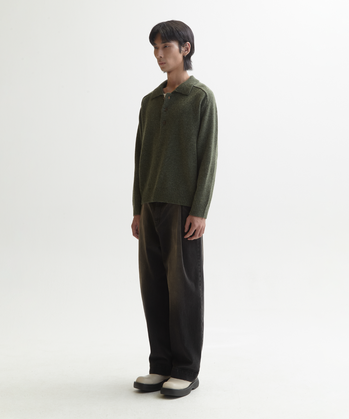 넌블랭크(NONBLANK) 울 칼라 니트_ARBORIST GREEN