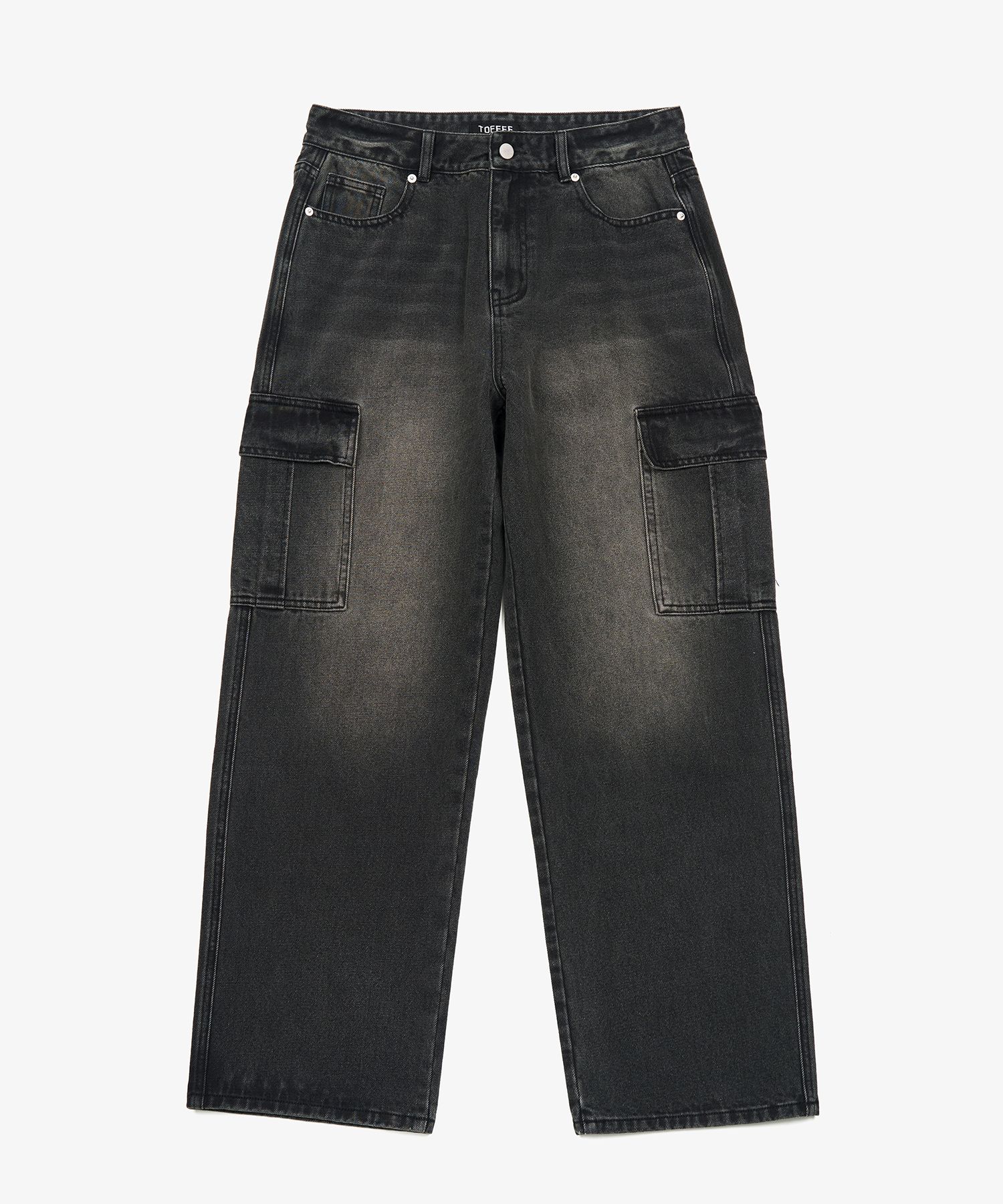 MUSINSA | TOFFEE Oil Washed Cargo Wide Denim Pants (GREY)