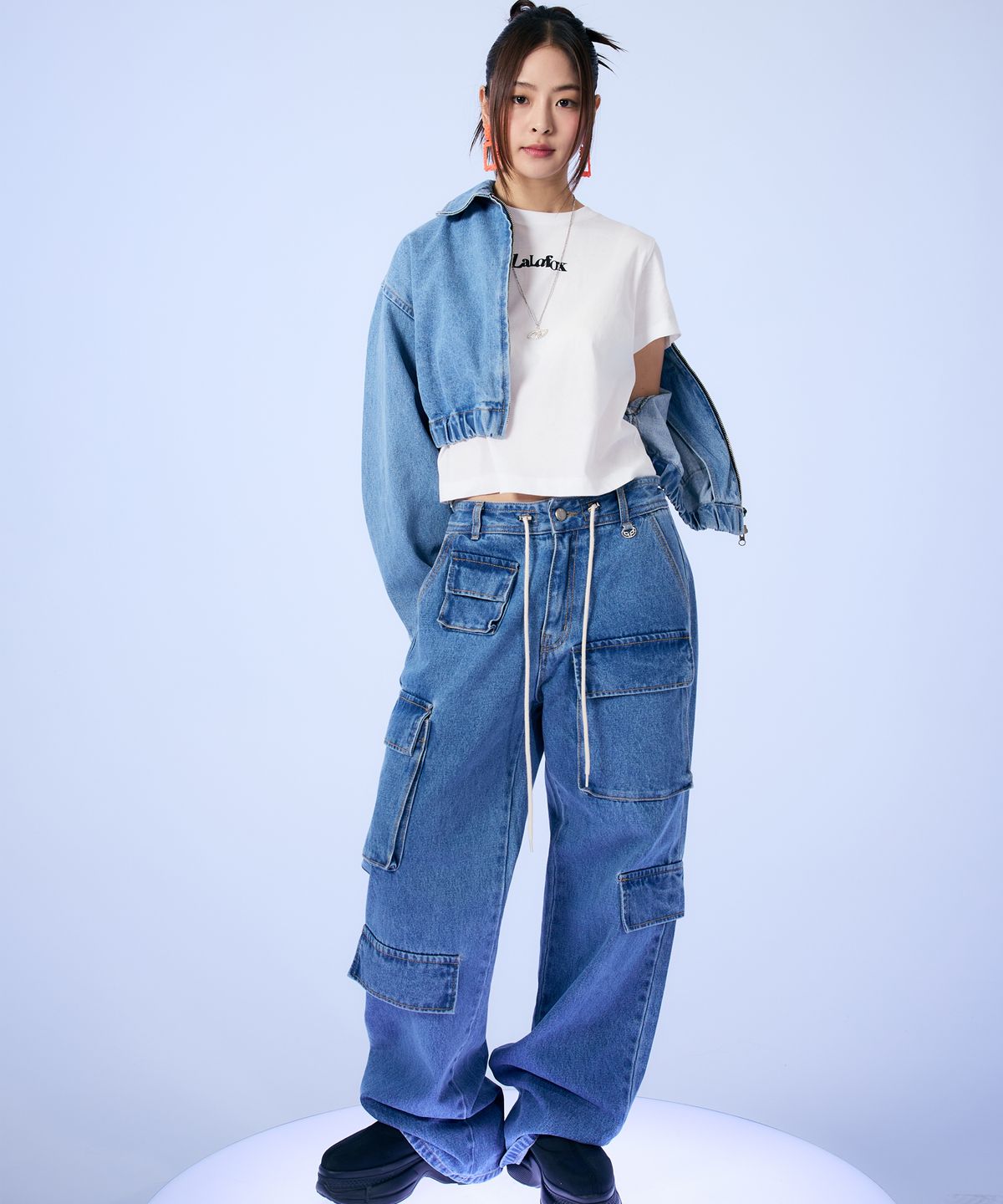 라라폭스(LALAFOX) DENIM CARGO PANTS BLUE BP4DP003