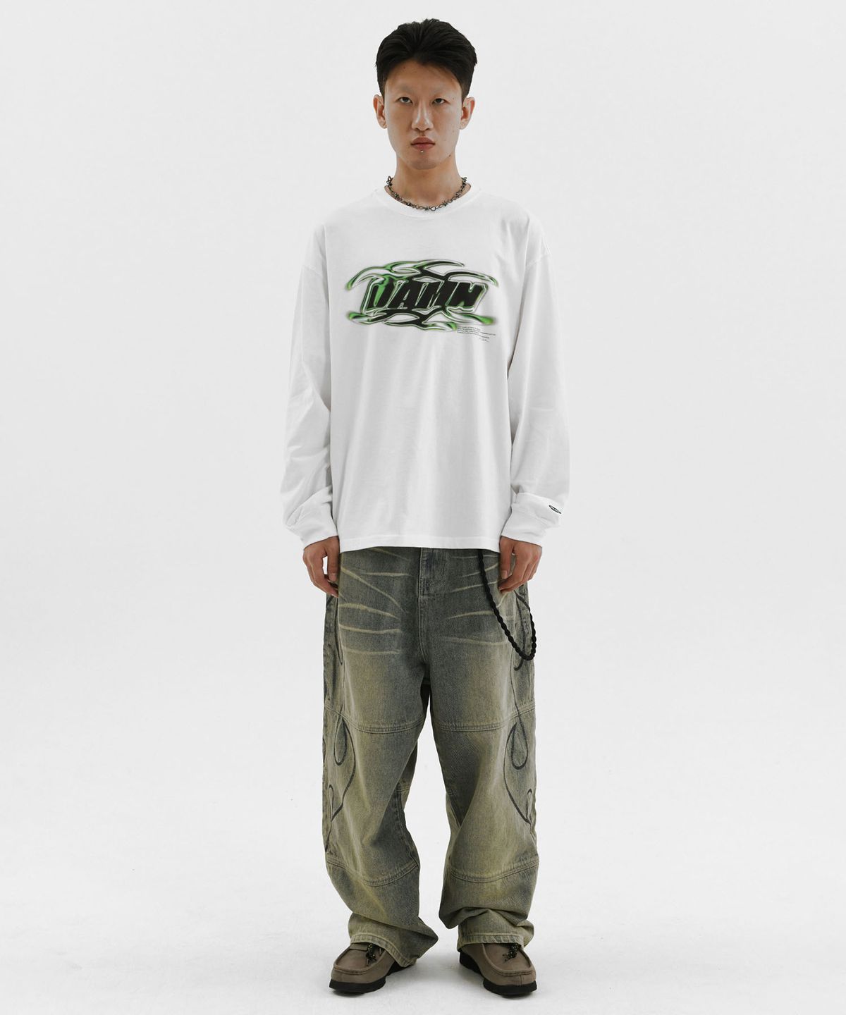 래리클락(LARRY CLARK) DAMN MARBLING BIG LOGO LS WHITE