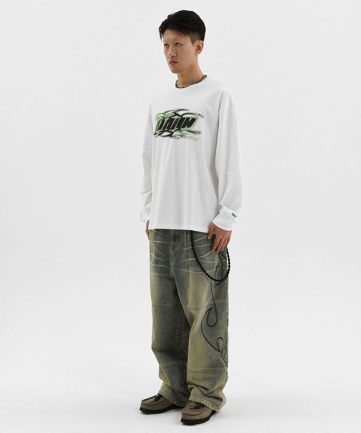 래리클락(LARRY CLARK) DAMN MARBLING BIG LOGO LS WHITE