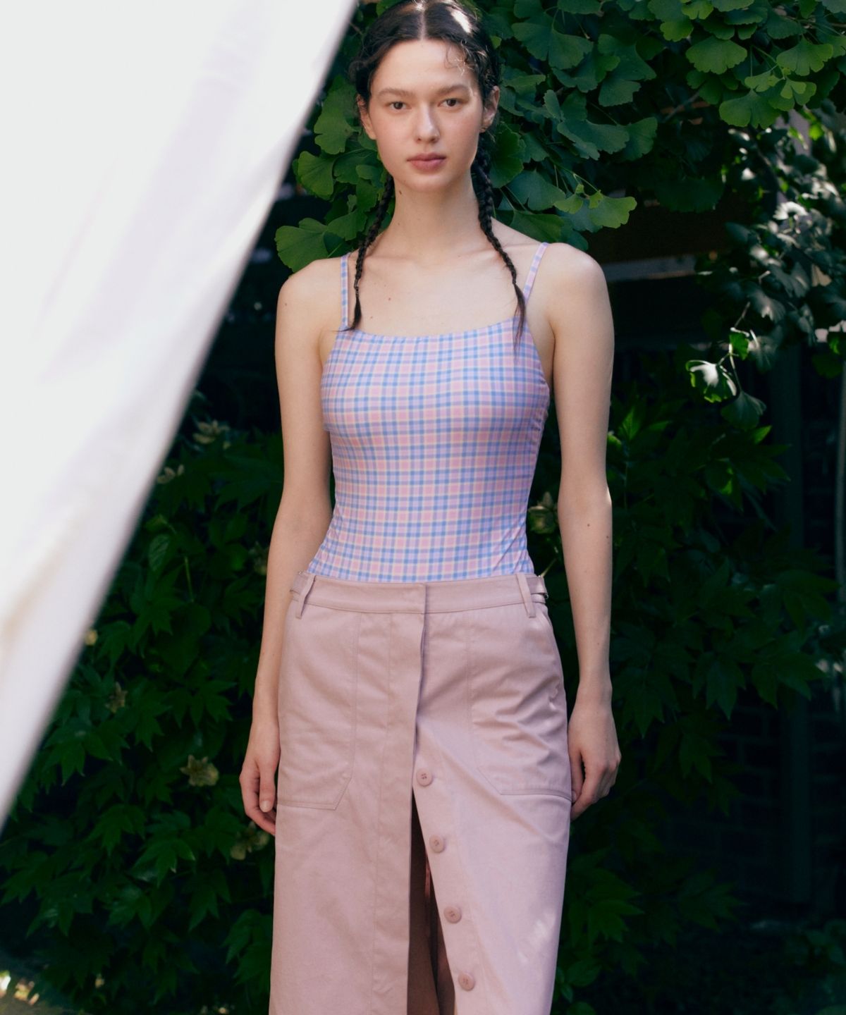 어나우트(UNNOUT) BUTTON DOWN MAXI SKIRT - PINK
