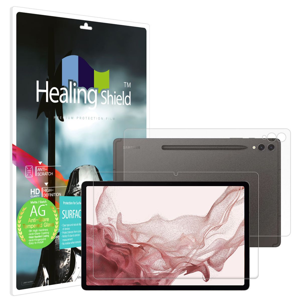 힐링쉴드(HEALINGSHIELD) 갤럭시탭S9 플러스 저반사 강화유리필름1매 후면1매