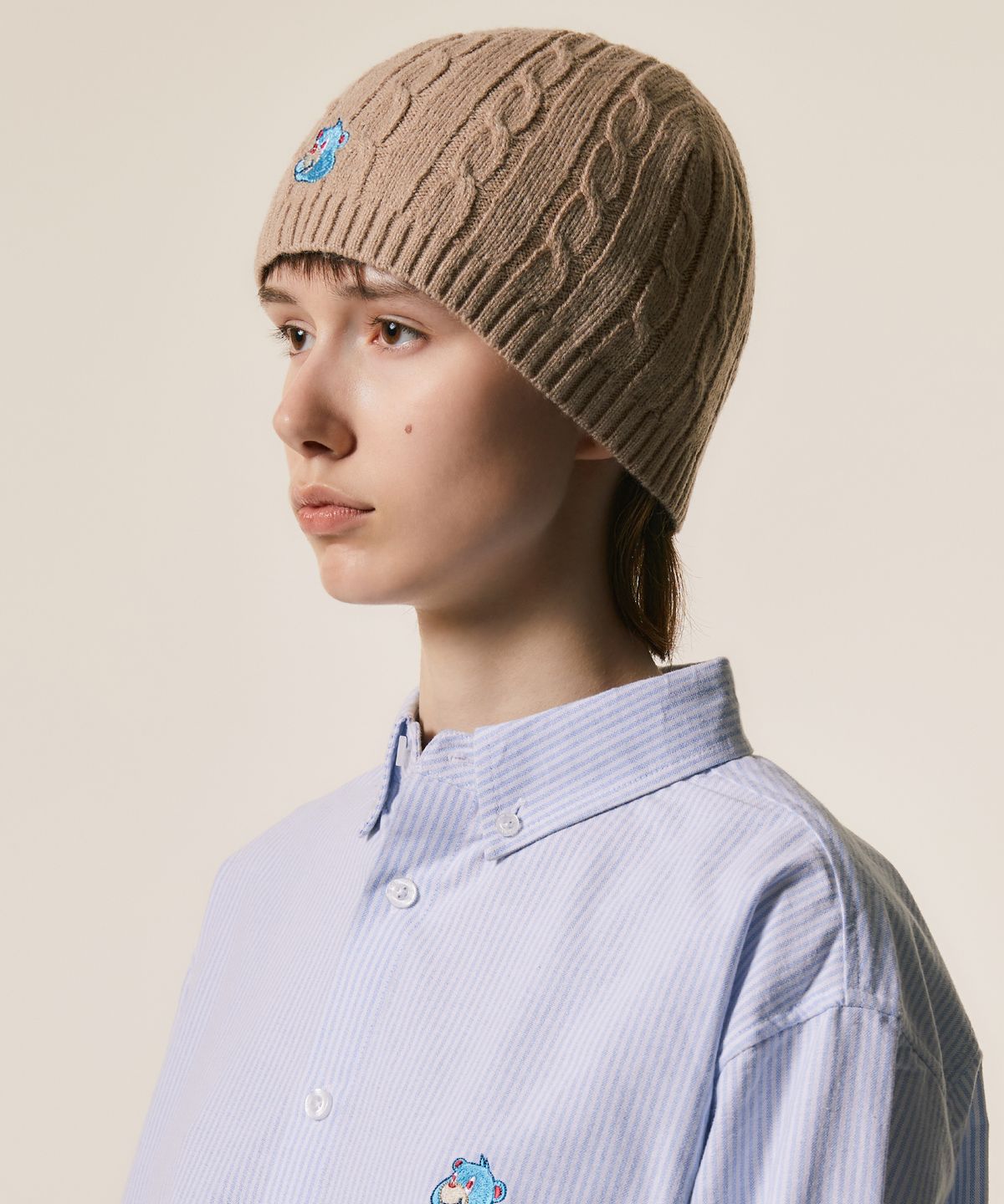 엘엠씨(LMC) EMB BEAR CABLE KNIT BEANIE beige
