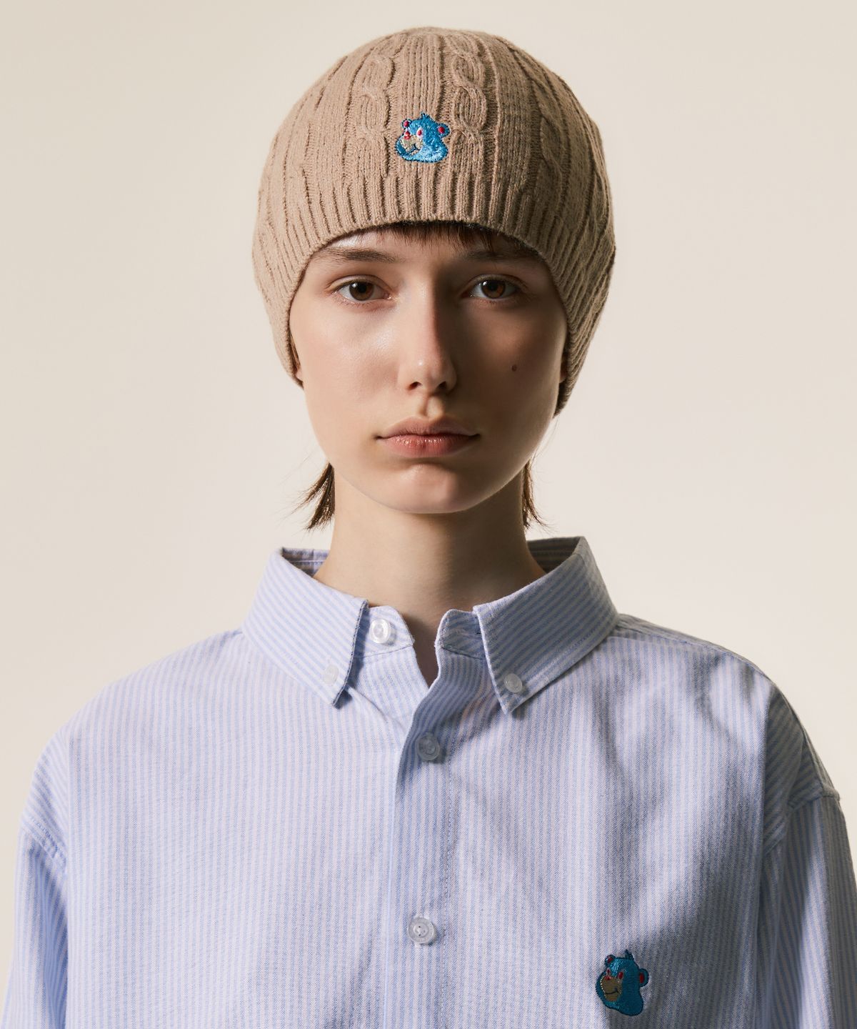 엘엠씨(LMC) EMB BEAR CABLE KNIT BEANIE navy